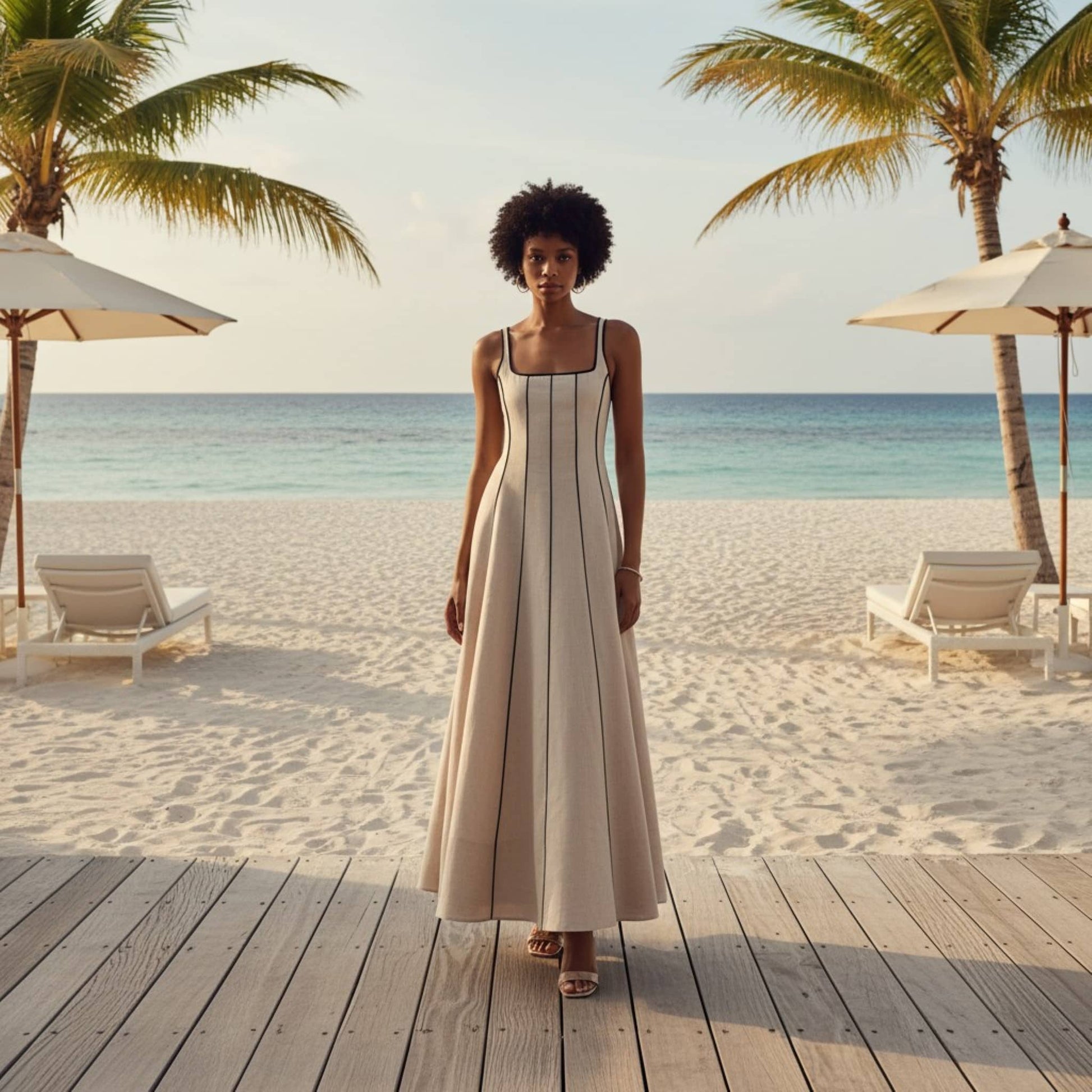 Square Neck Linen Maxi Dress, Sleeveless Summer Linen Dress