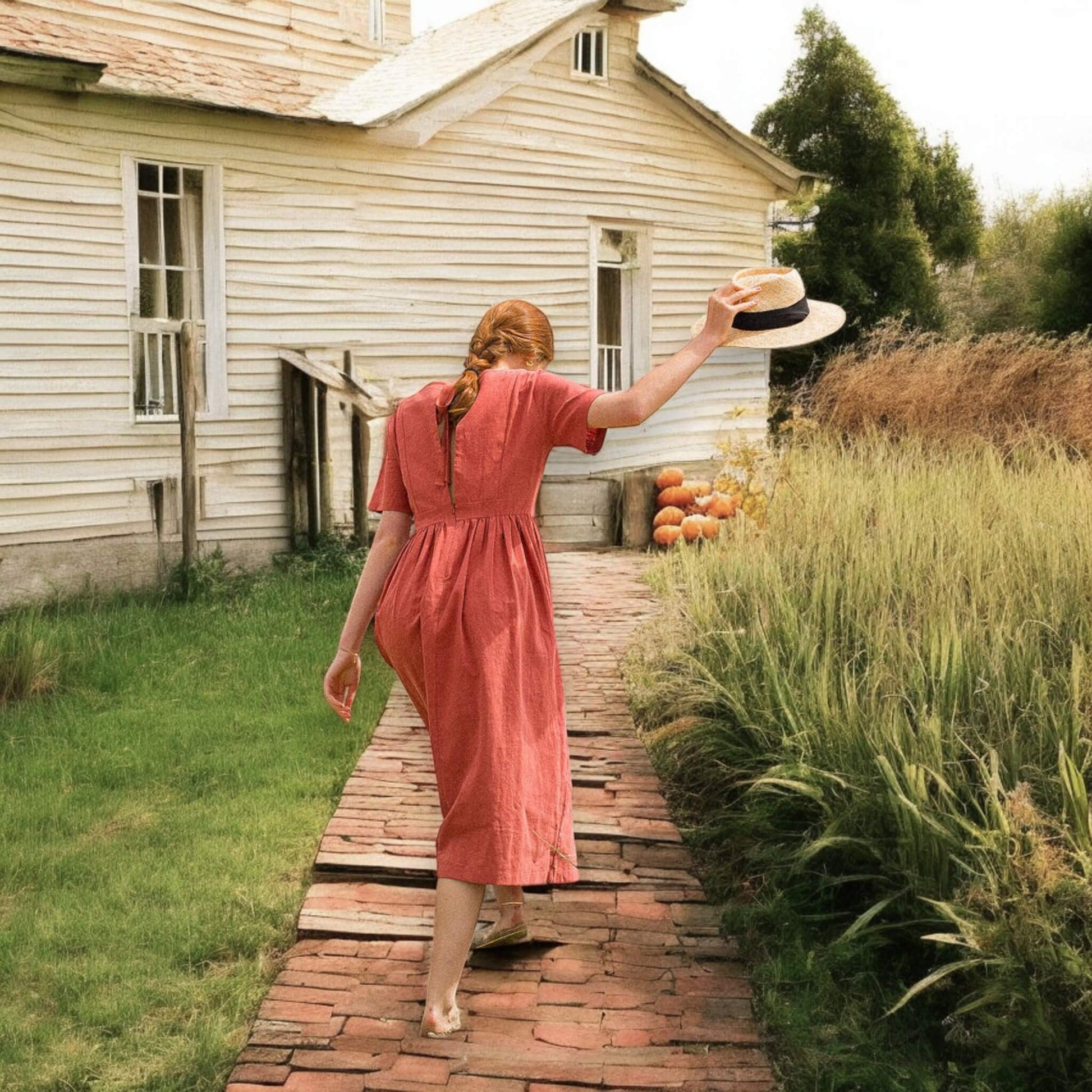 Square Neck Linen Midi Dress, Tie Back Midi Dress