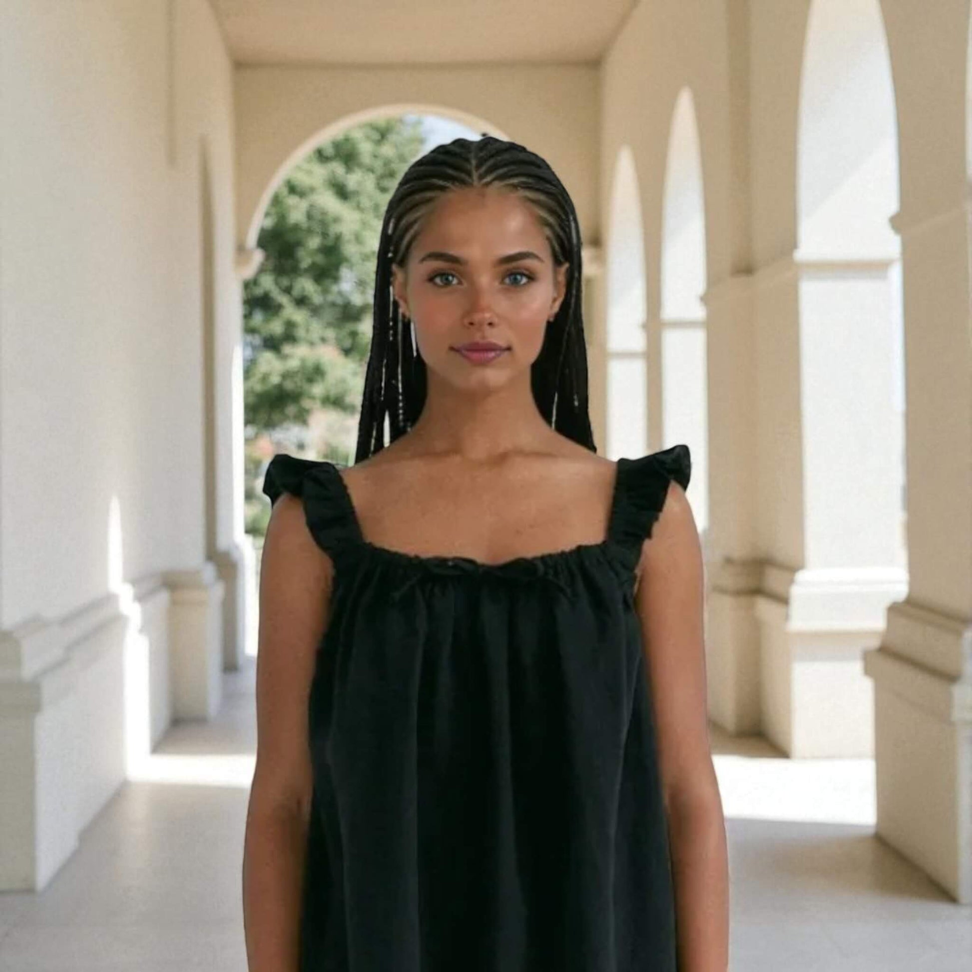 Square Neck Linen Top, Linen Ruffle Strap Top