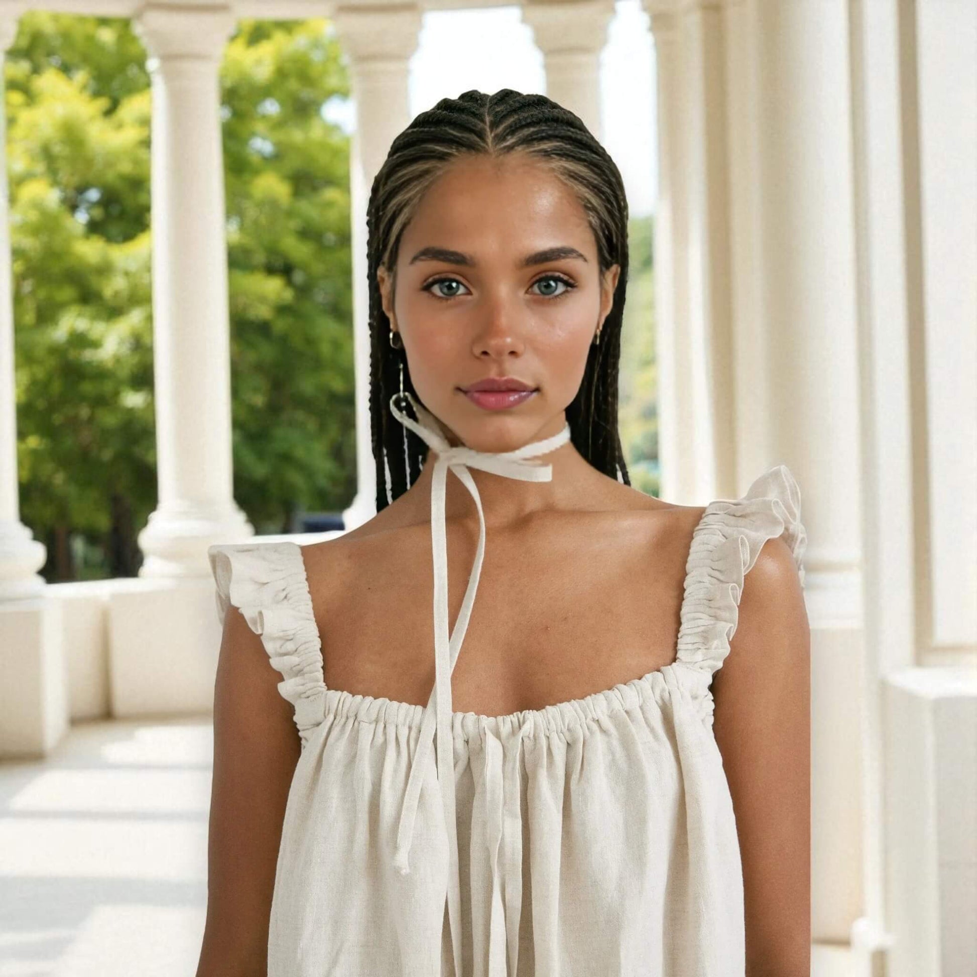 Square Neck Linen Top, Linen Ruffle Strap Top