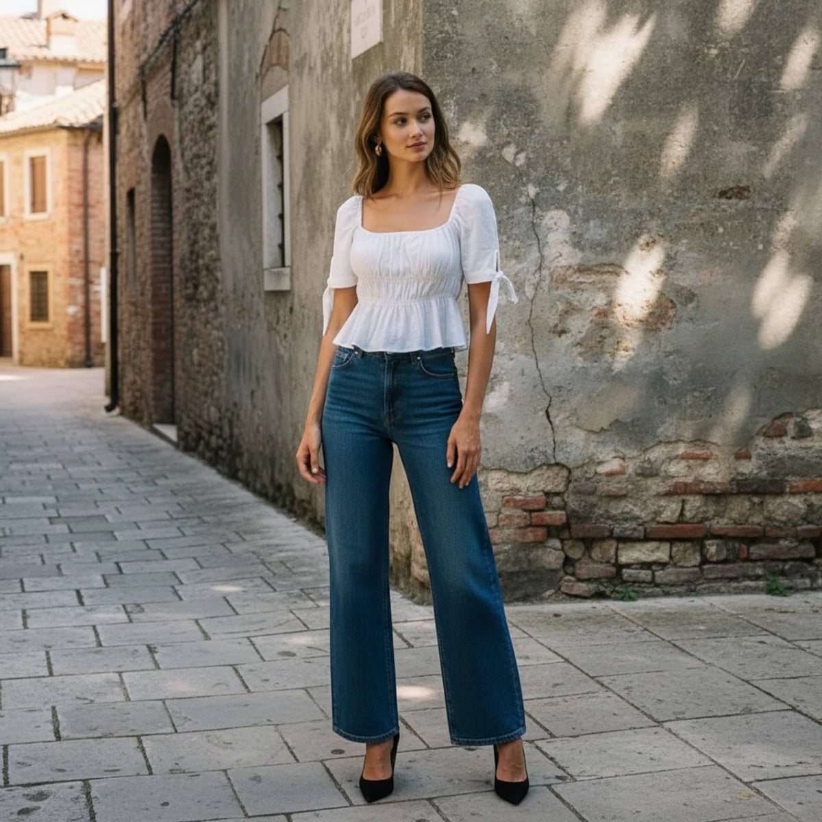 Square Neck Linen Top, Smocked Peplum Top