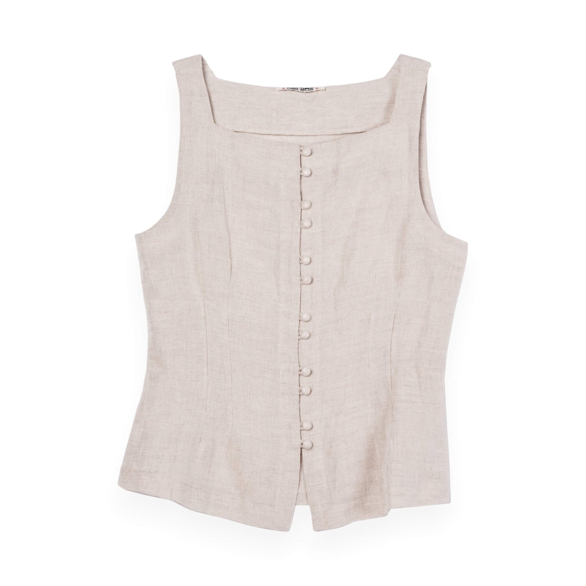 Square Neck Linen Vest Top, Button Front Tank Top