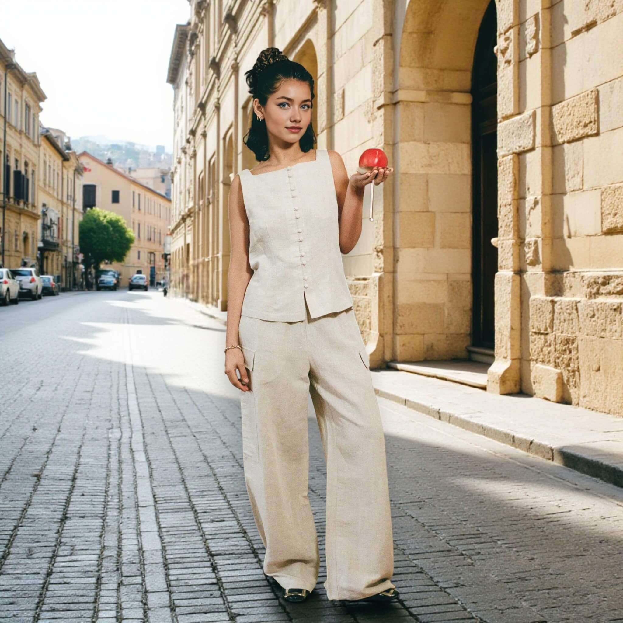 Square Neck Linen Vest Top, Button Front Tank Top
