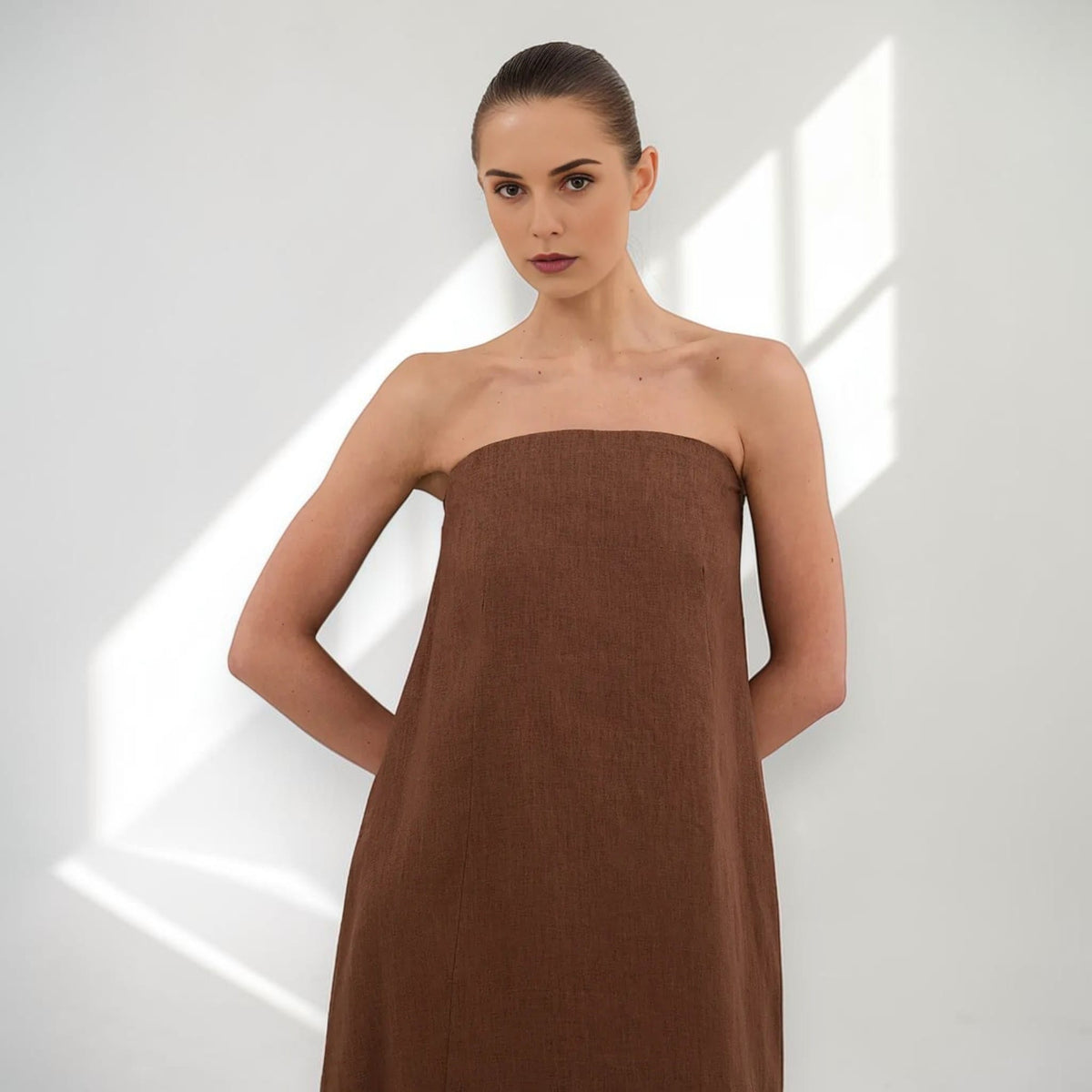 Strapless Linen Maxi Dress, Smocked Back