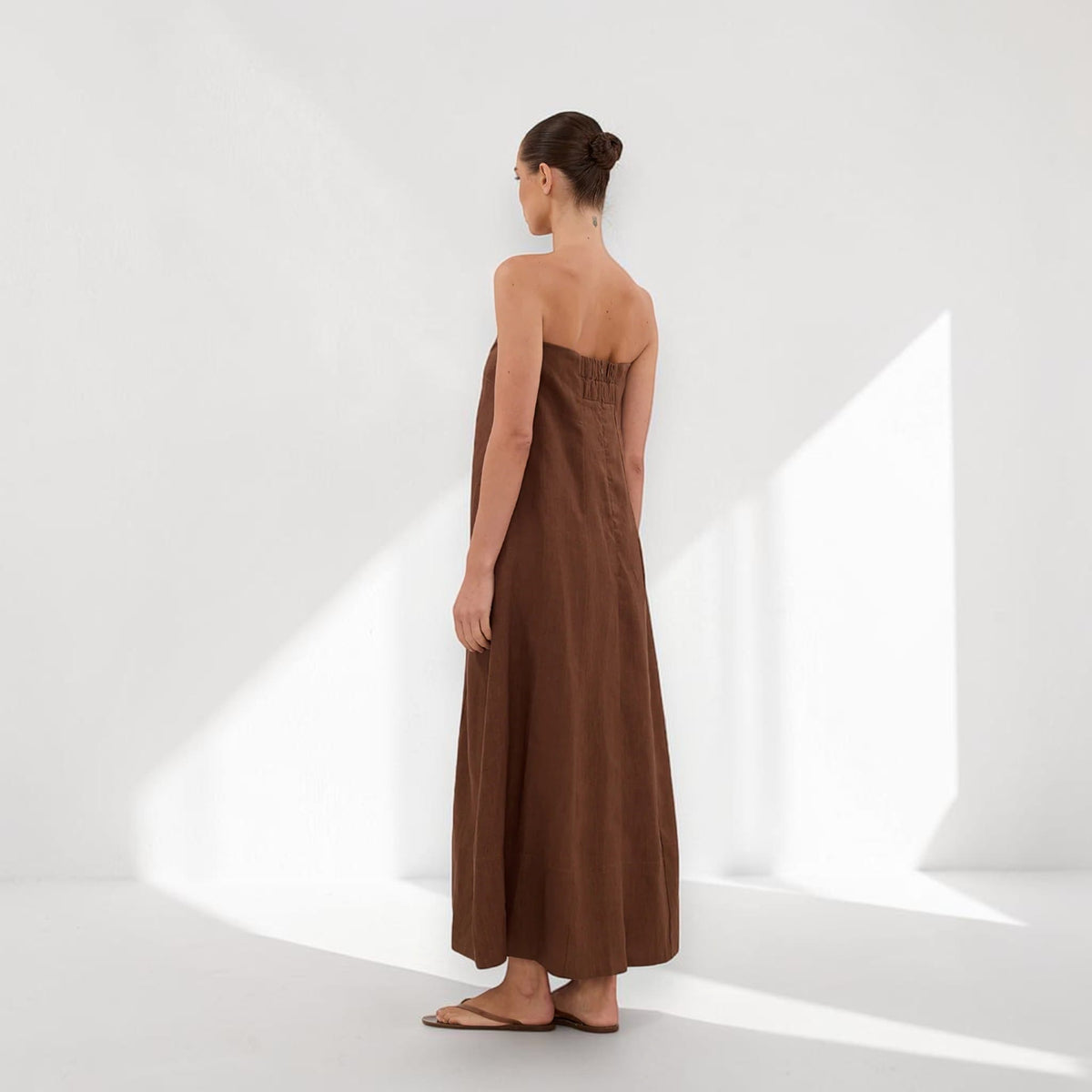Strapless Linen Maxi Dress, Smocked Back
