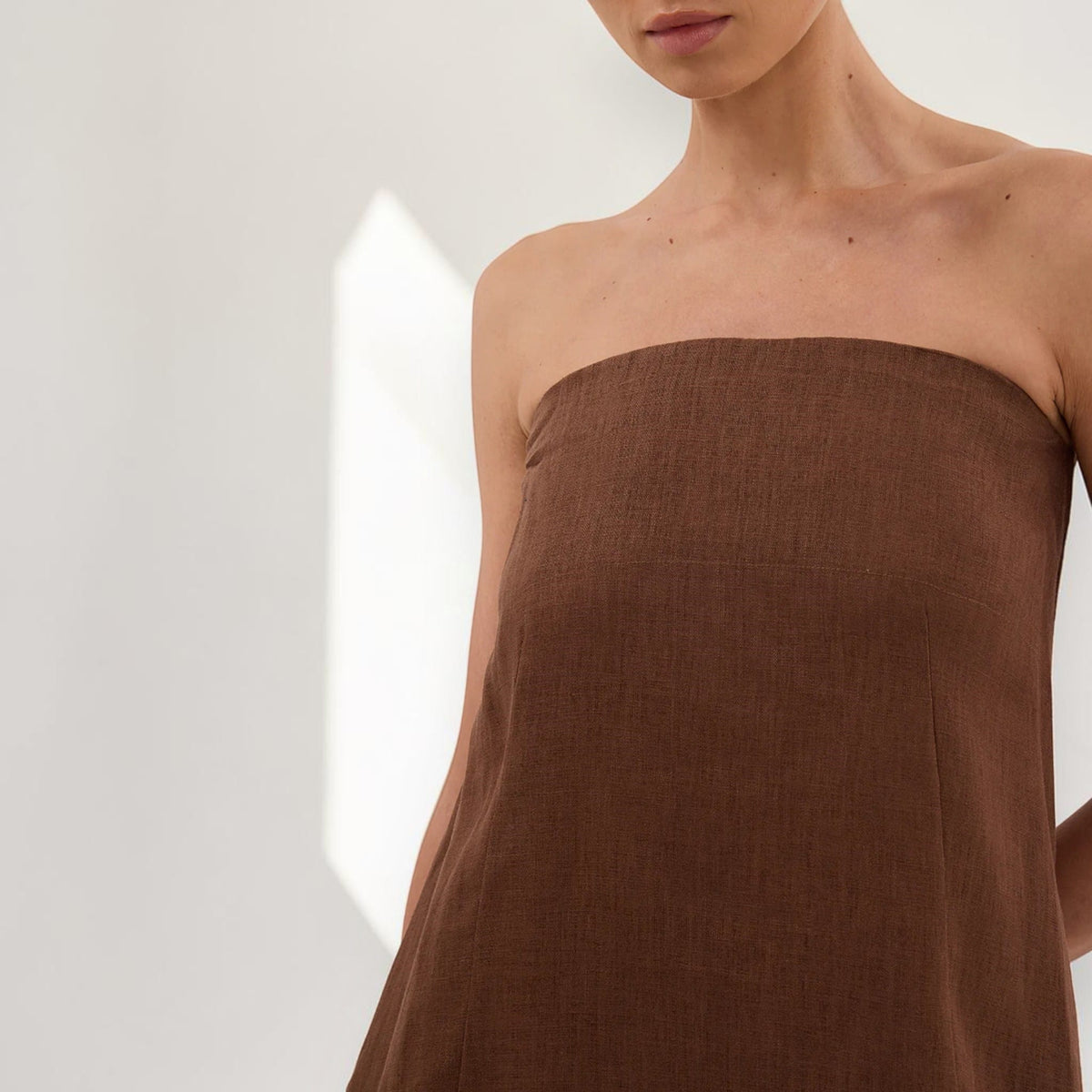 Strapless Linen Maxi Dress, Smocked Back