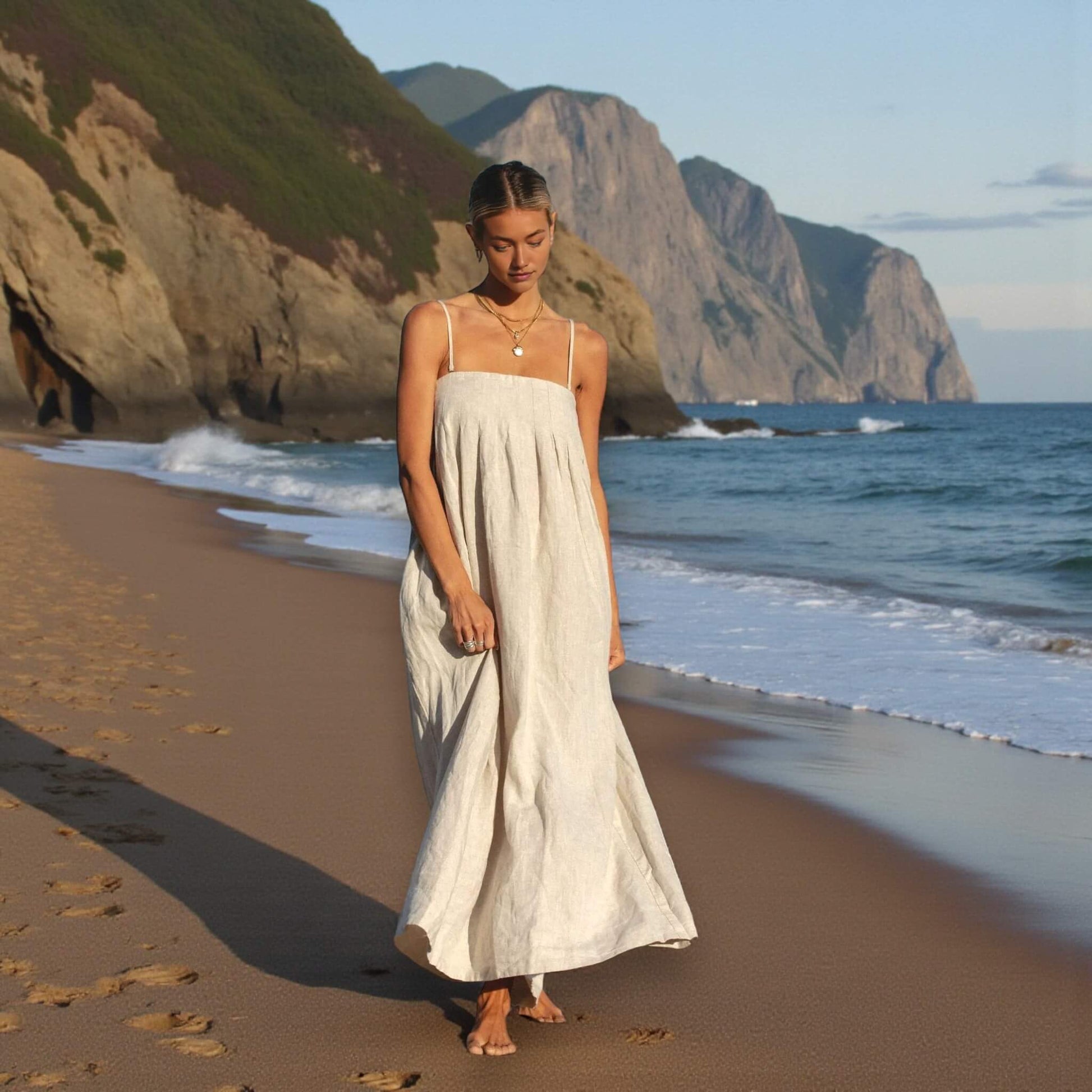 Strapless Linen Maxi Dress, Tie Back Linen Maxi Dress