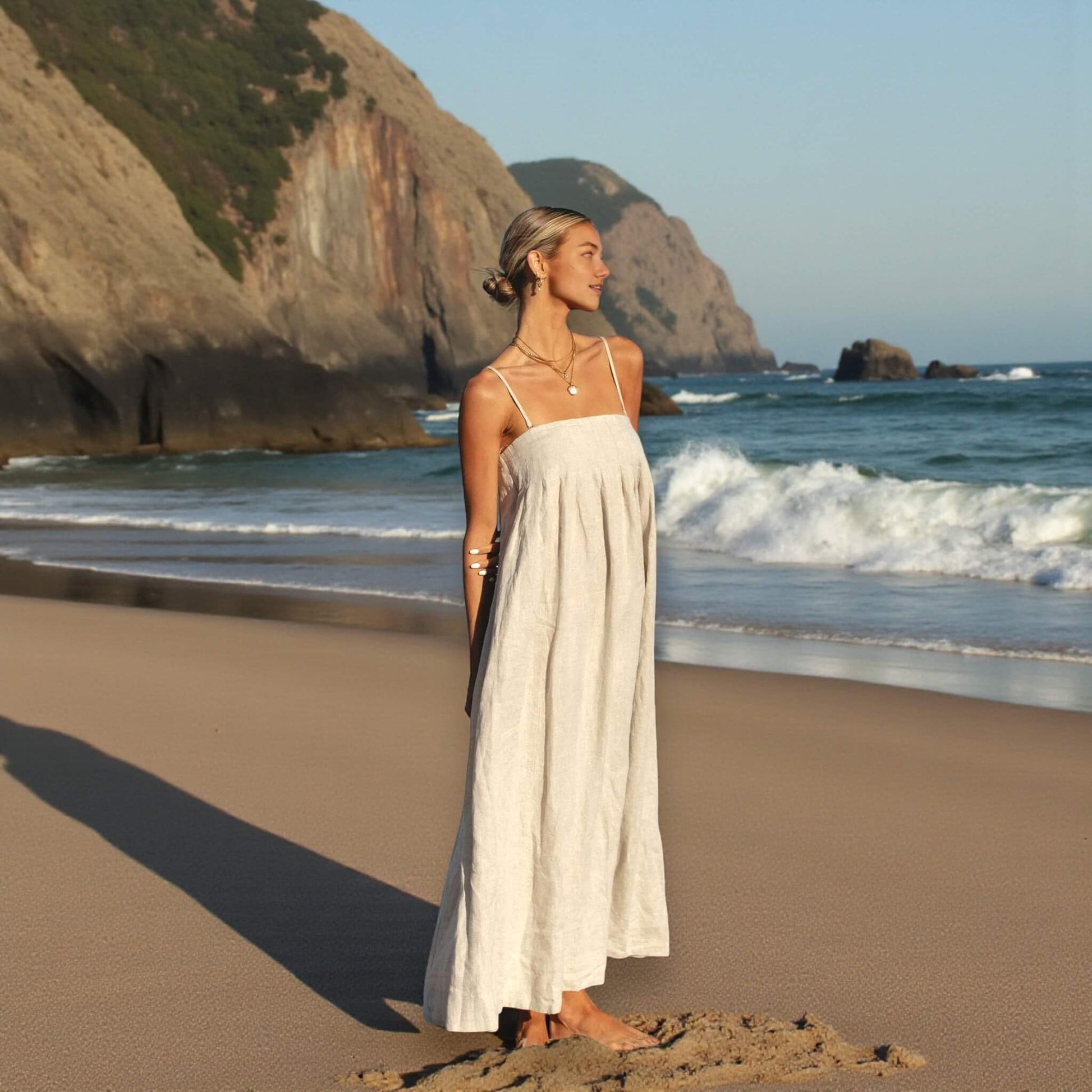 Strapless Linen Maxi Dress, Tie Back Linen Maxi Dress