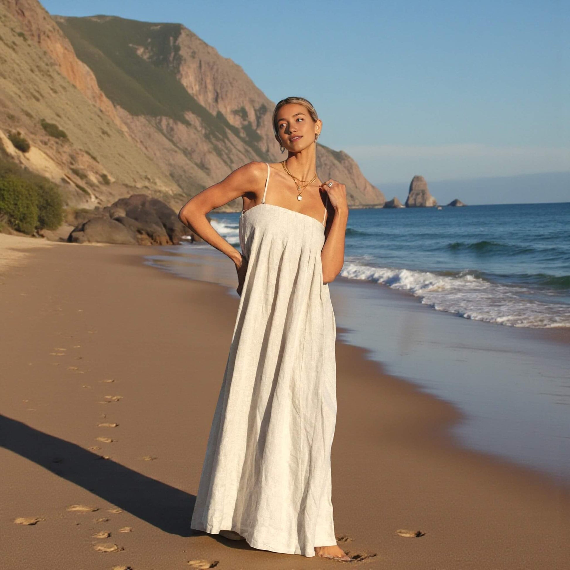 Strapless Linen Maxi Dress, Tie Back Linen Maxi Dress