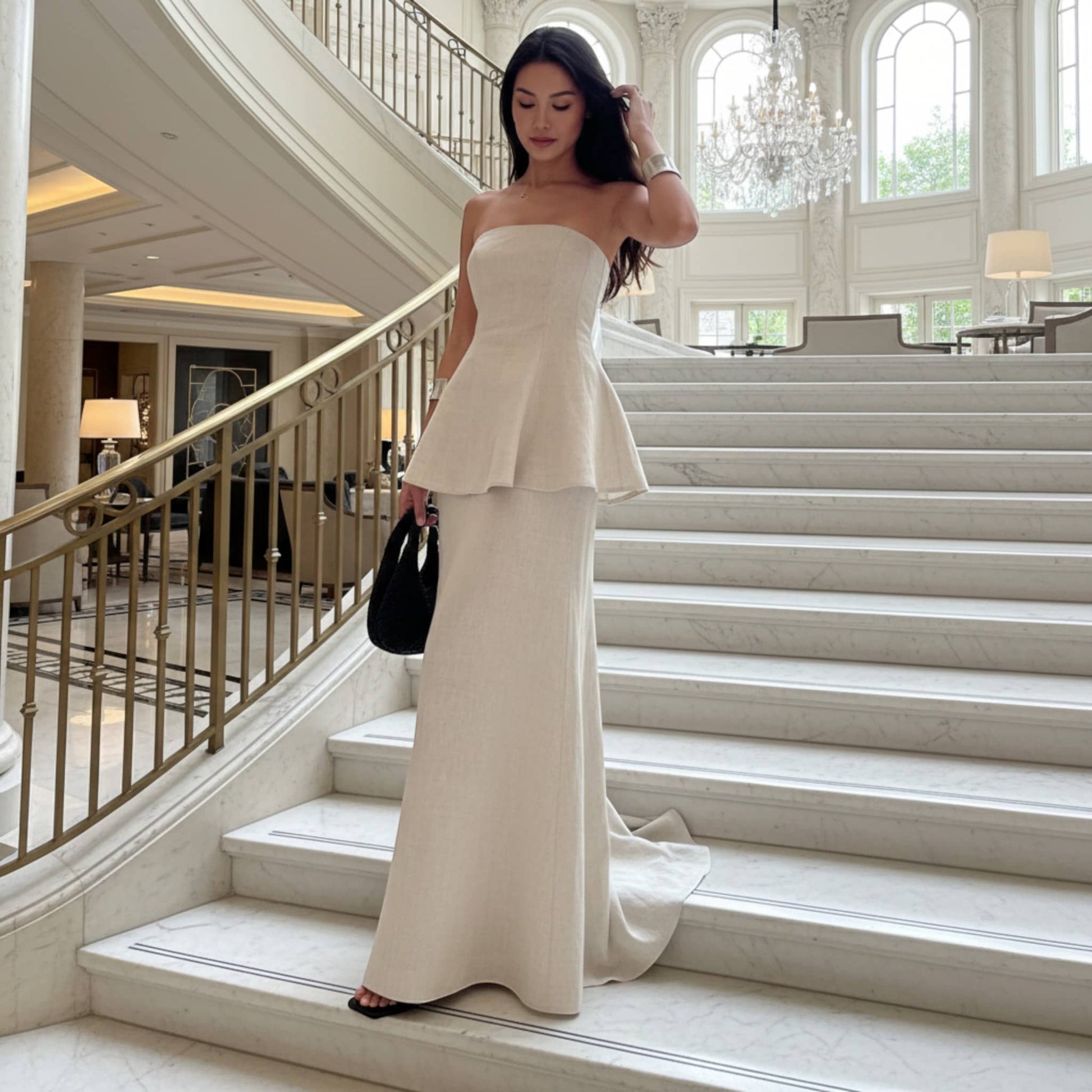 Strapless Linen Peplum Top, Longline Peplum Tube Top