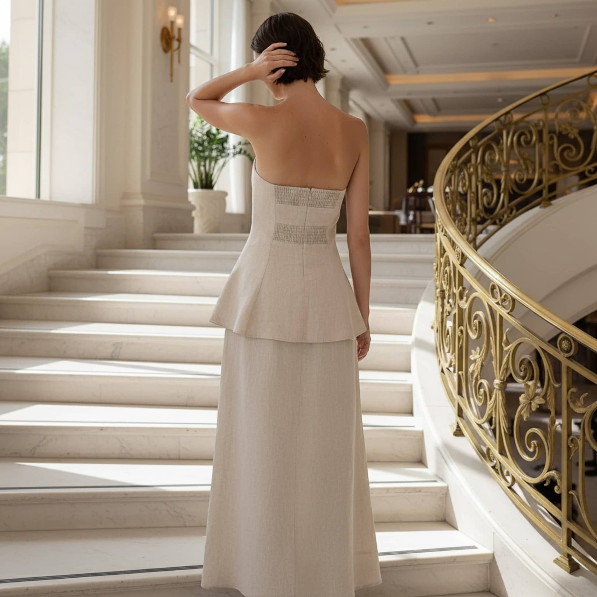 Strapless Linen Peplum Top, Longline Peplum Tube Top