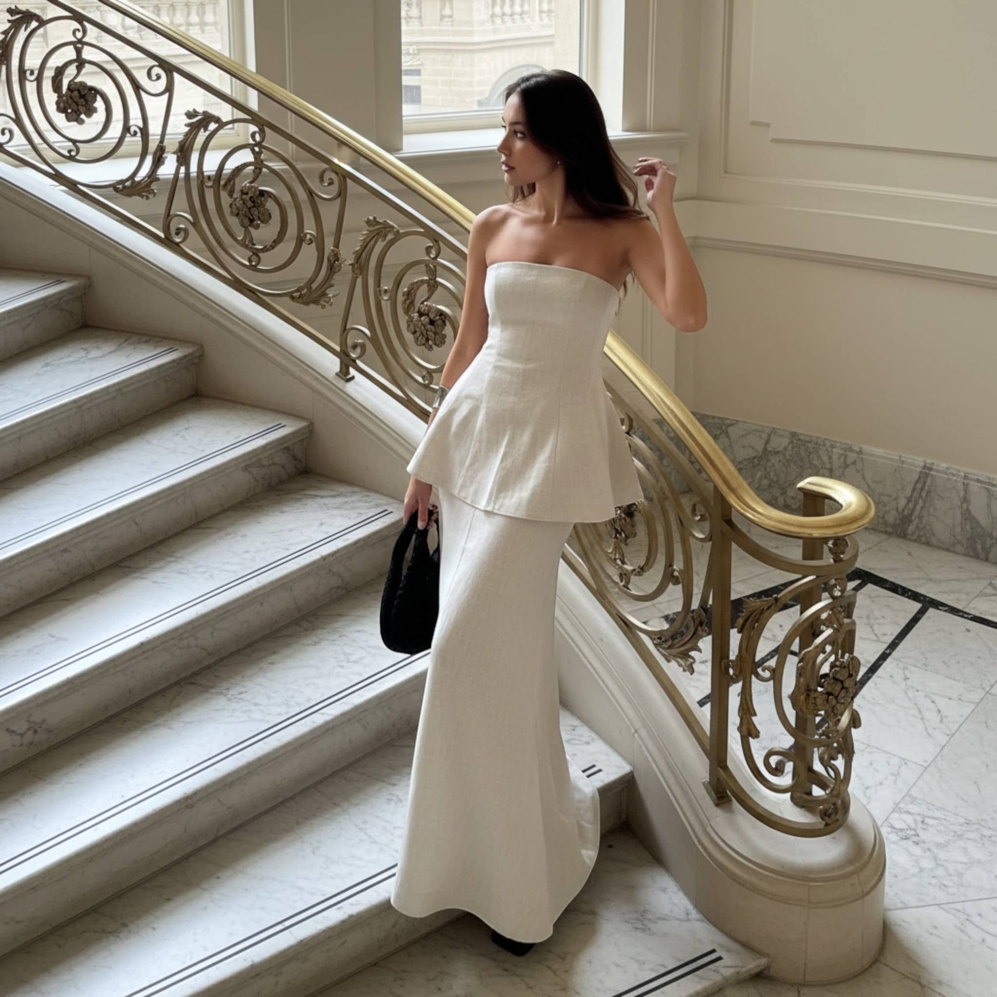 Strapless Linen Peplum Top, Longline Peplum Tube Top