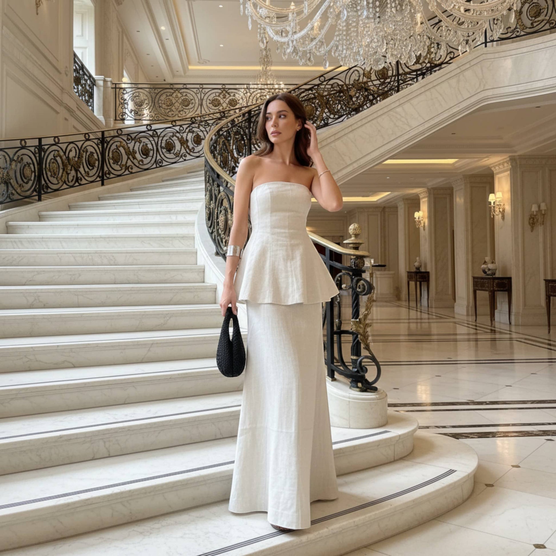 Strapless Linen Peplum Top, Longline Peplum Tube Top