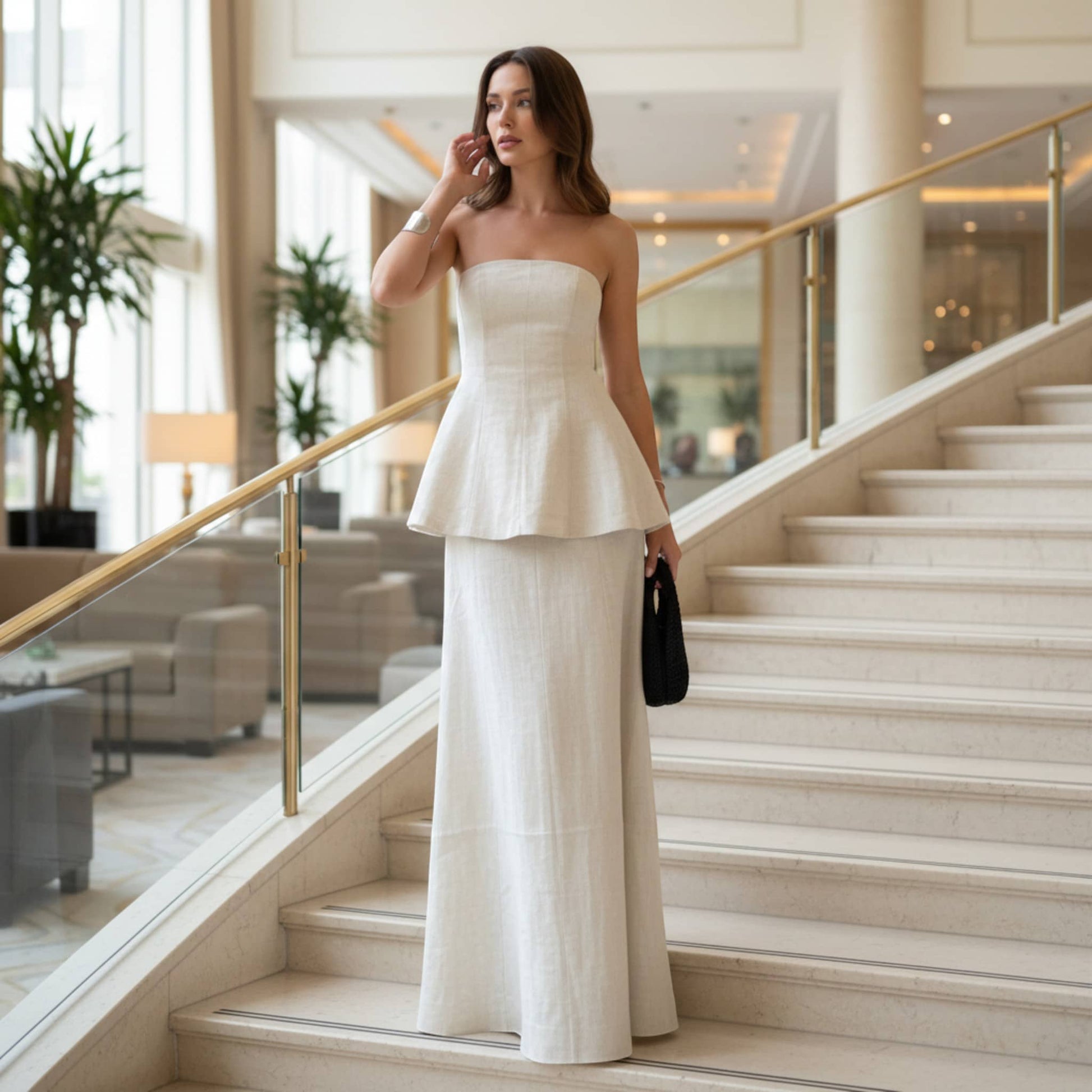 Strapless Linen Peplum Top, Longline Peplum Tube Top