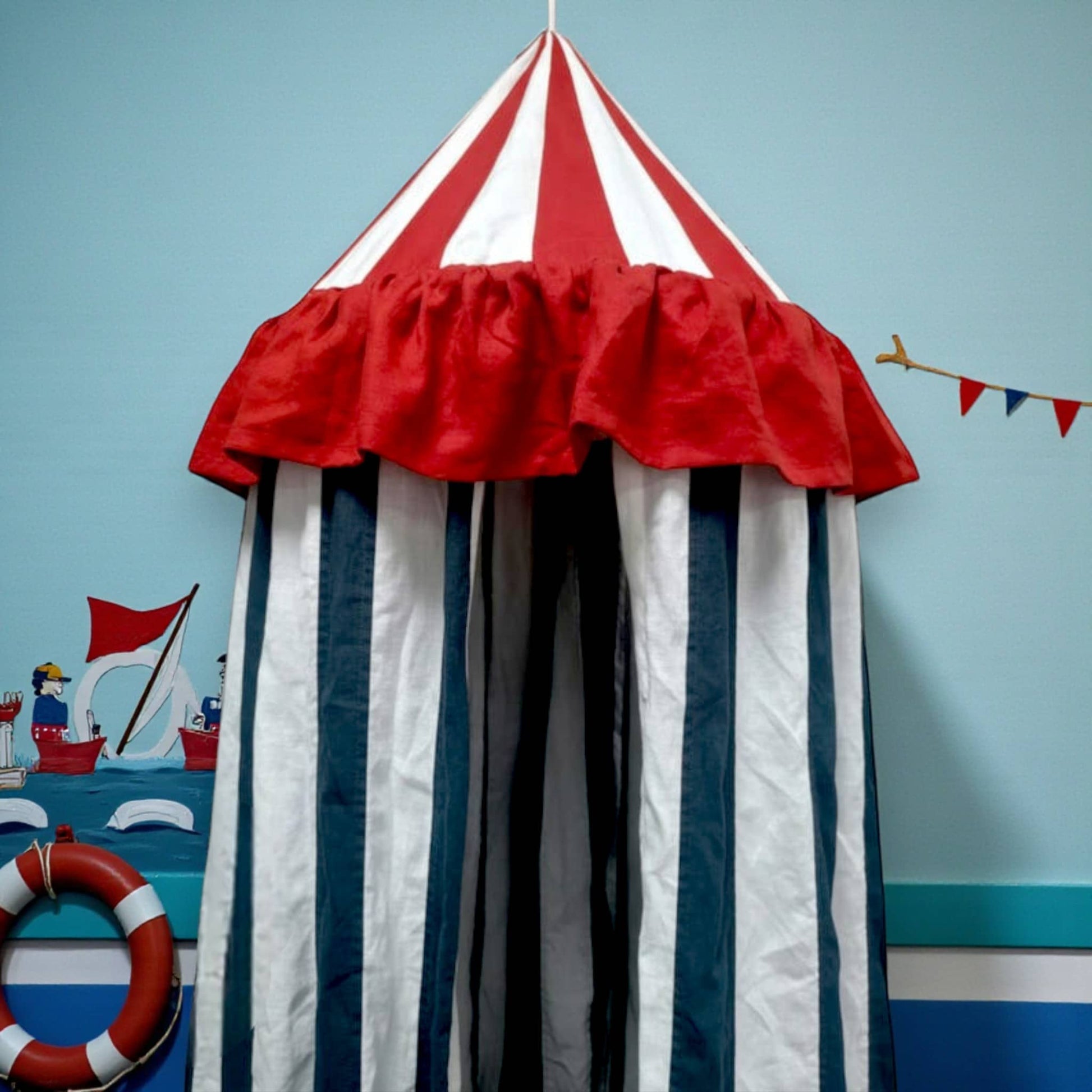 Striped Linen Bed Canopy, Circus Hanging Linen Canopy