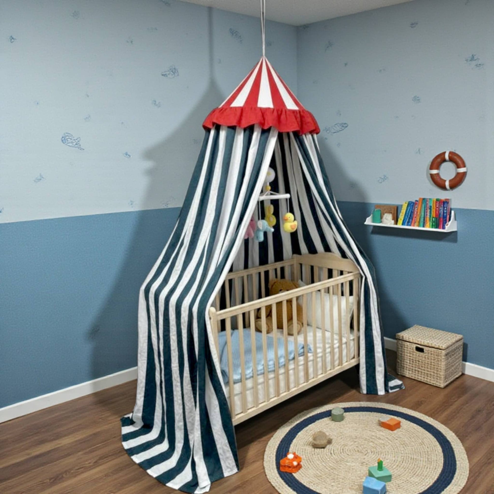 Striped Linen Bed Canopy, Circus Hanging Linen Canopy