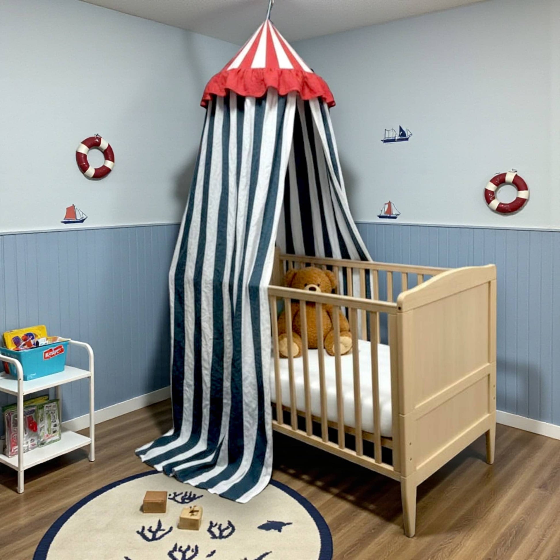 Striped Linen Bed Canopy, Circus Hanging Linen Canopy