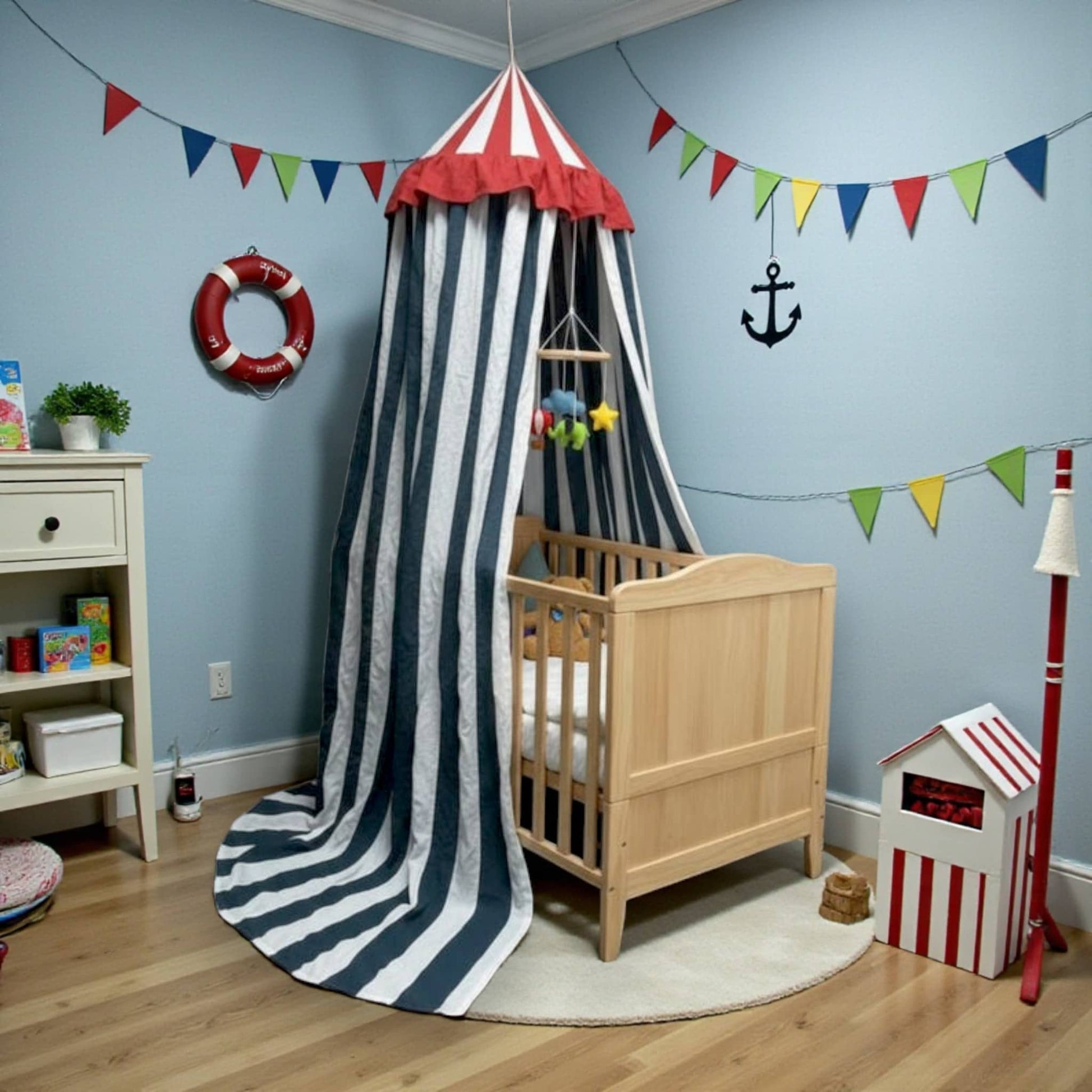Striped Linen Bed Canopy, Circus Hanging Linen Canopy