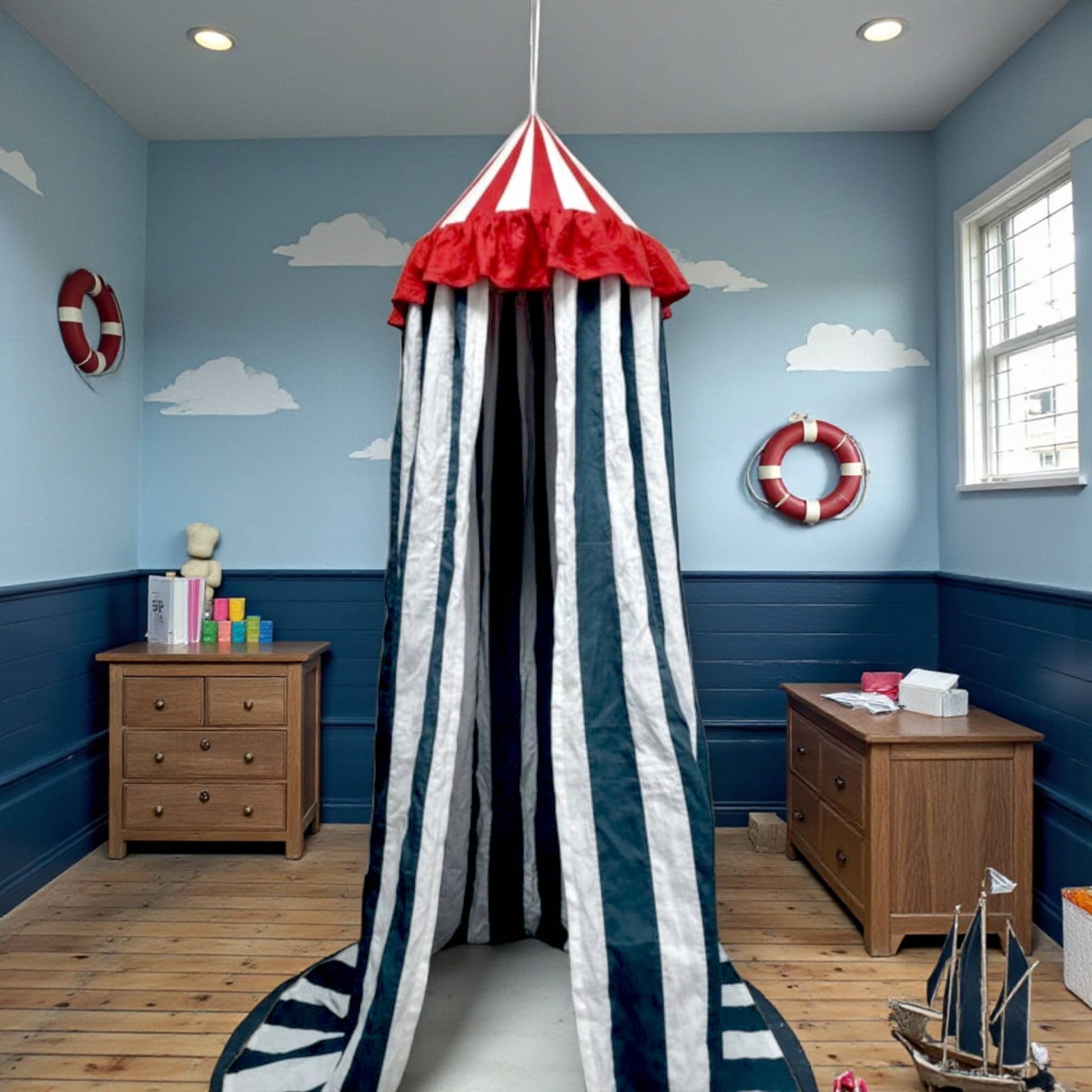 Striped Linen Bed Canopy, Circus Hanging Linen Canopy