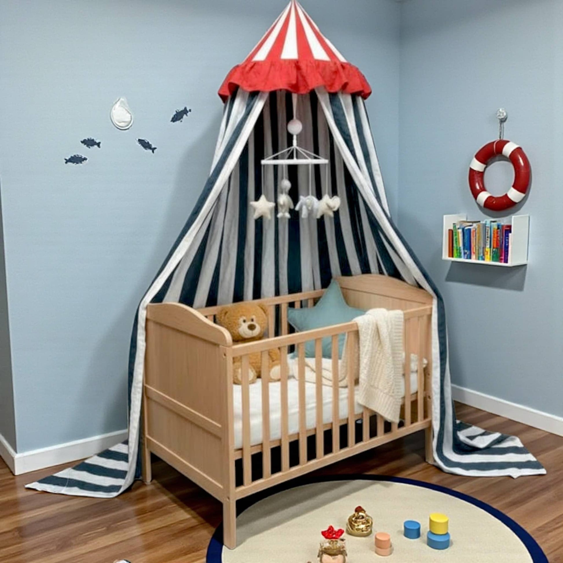 Striped Linen Bed Canopy, Circus Hanging Linen Canopy