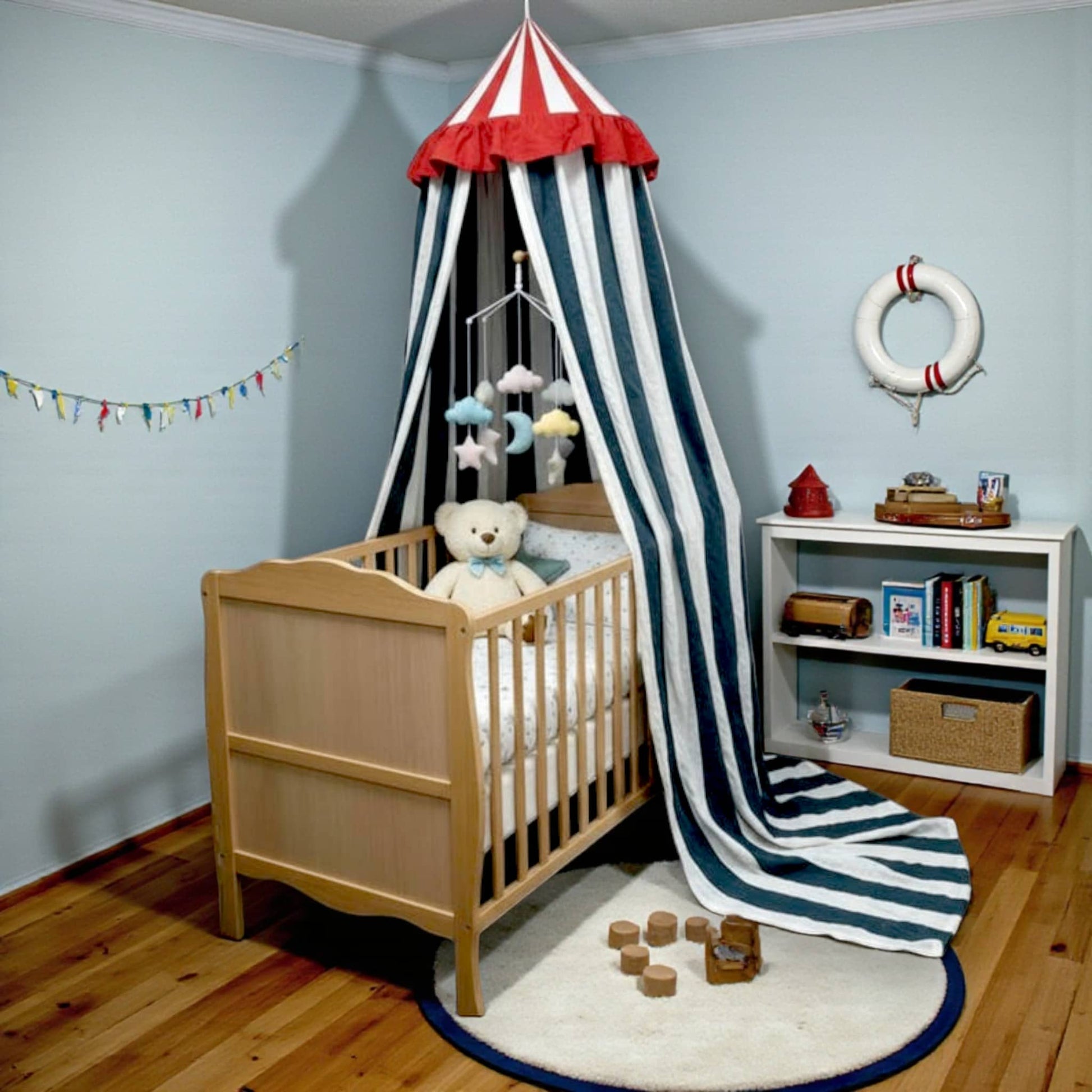 Striped Linen Bed Canopy, Circus Hanging Linen Canopy