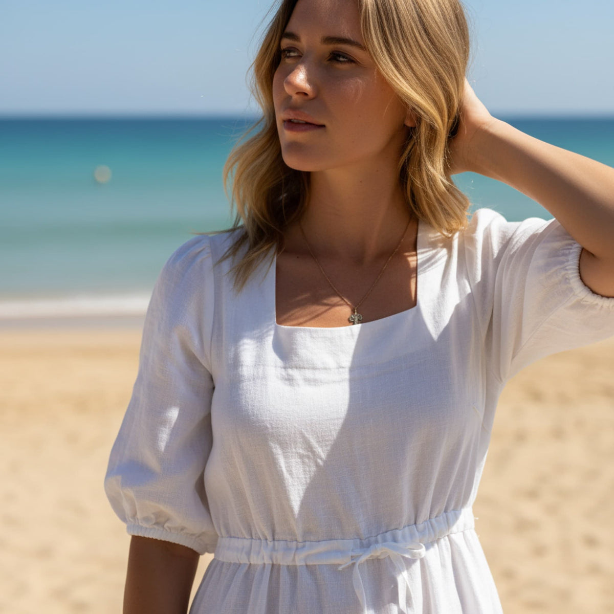 Summer Linen Dress, Square Neck Maxi Dress