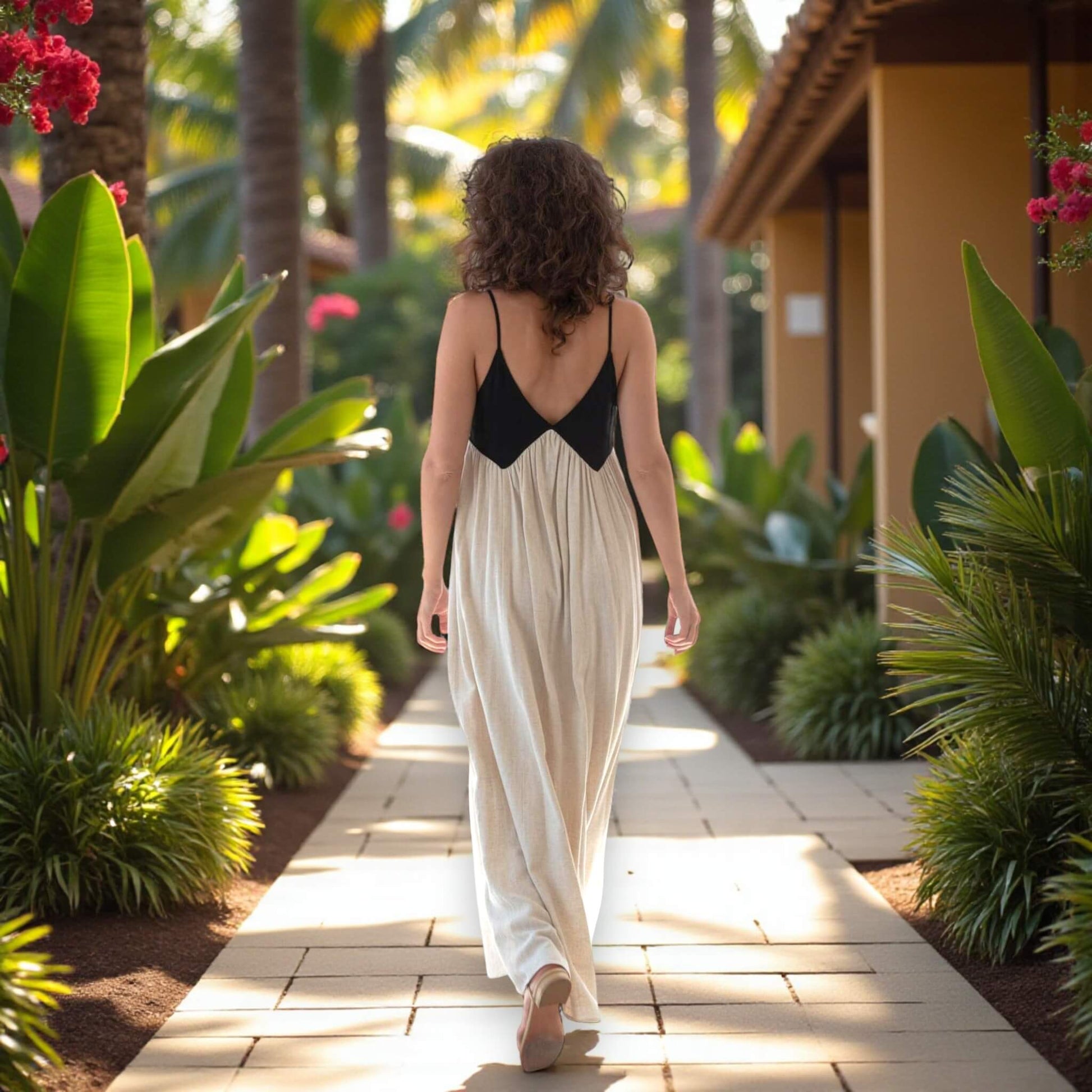 Summer Linen Dress, V Neck Maxi Dress