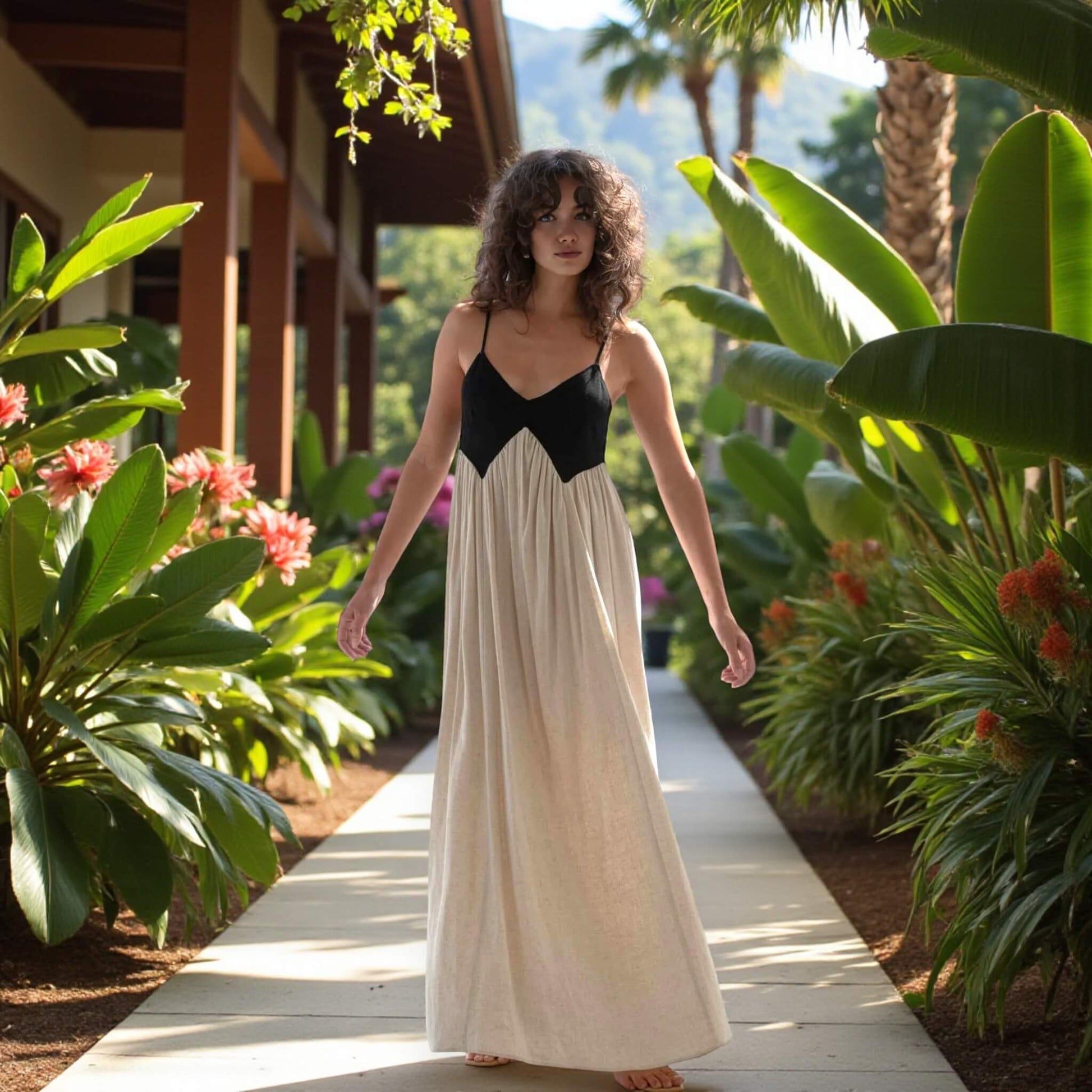 Summer Linen Dress, V Neck Maxi Dress