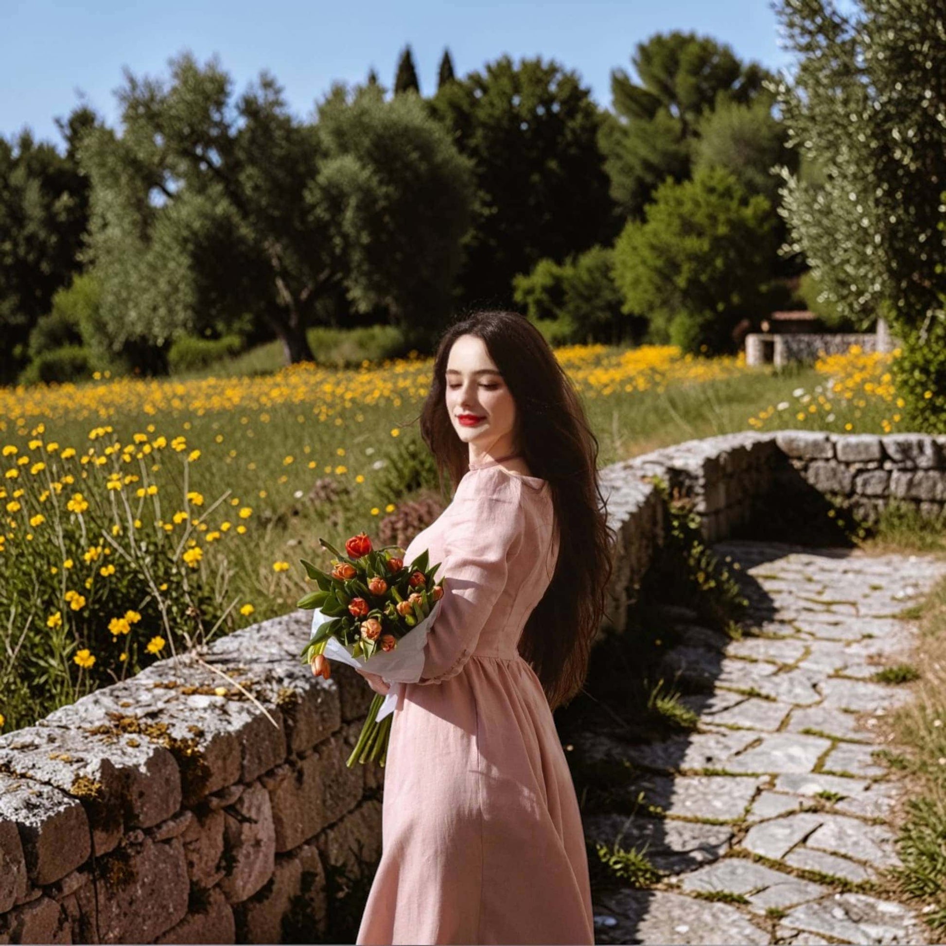 Sweetheart Neck Midi Dress, Linen Fit And Flare Dress