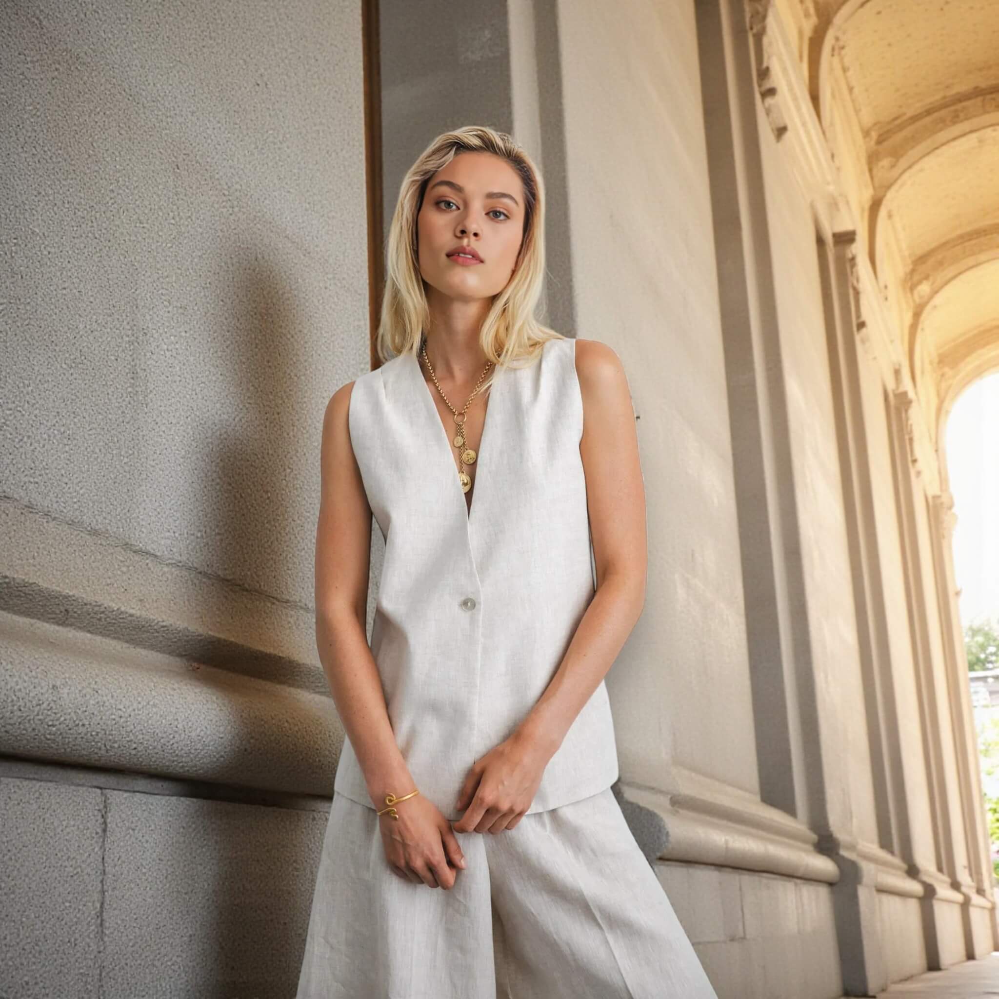Tailored Linen Waistcoat, Sleeveless Linen Vest Top