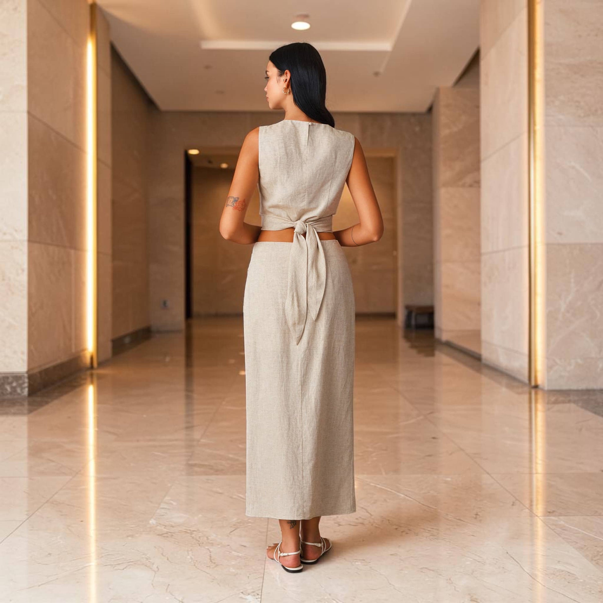 Tie Back Linen Crop Top, Wrap Crossover