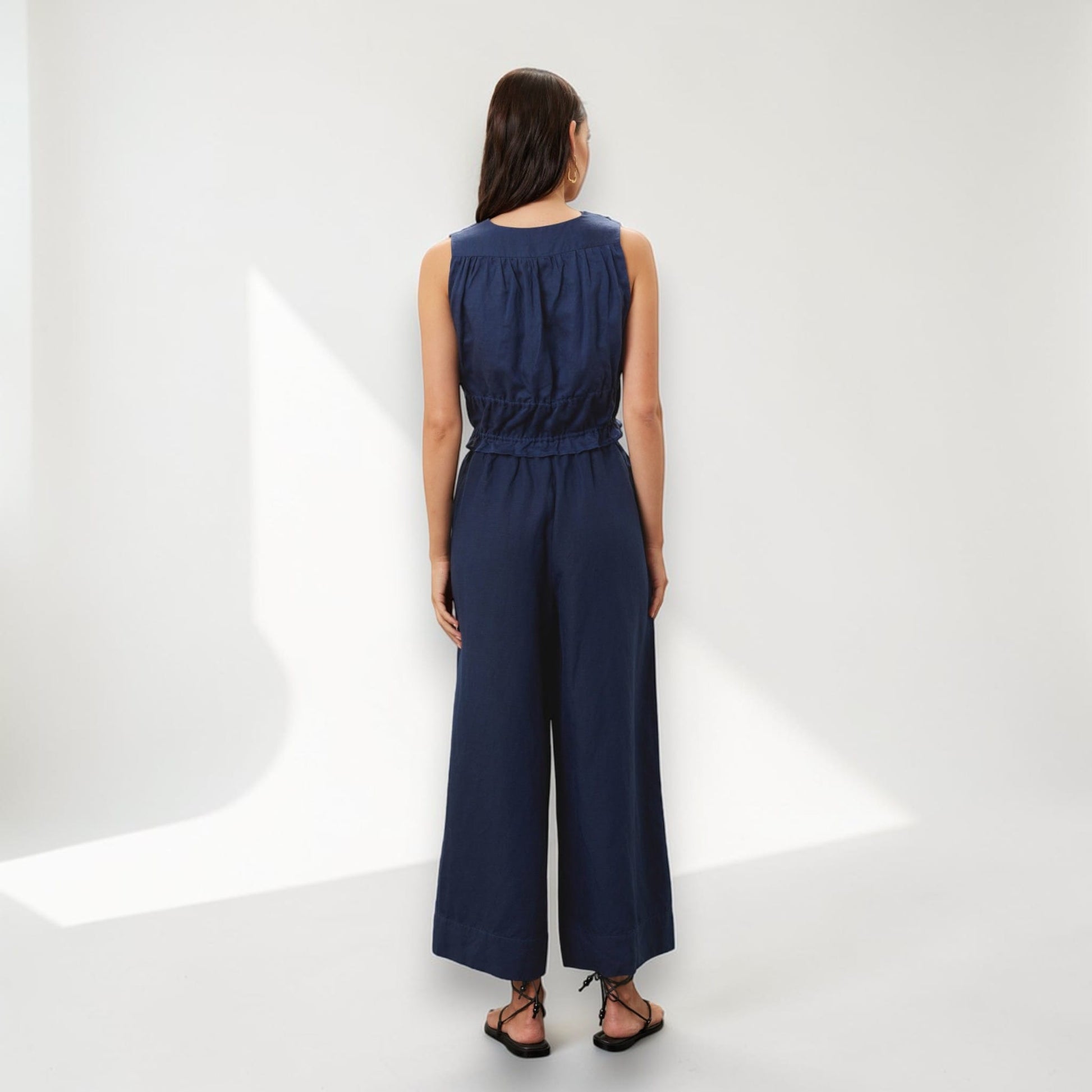 Tie Front Linen Crop Top, Sleeveless Linen Tie Top