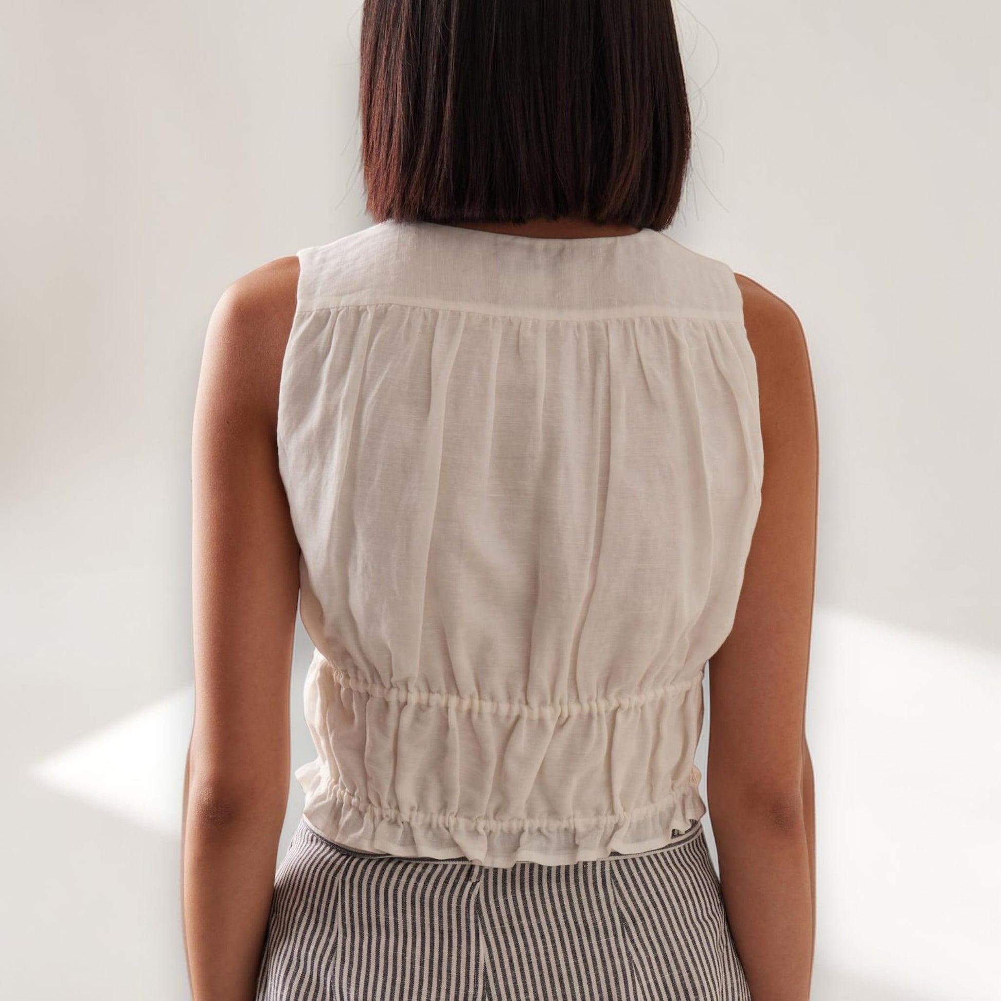 Tie Front Linen Crop Top, Sleeveless Linen Tie Top