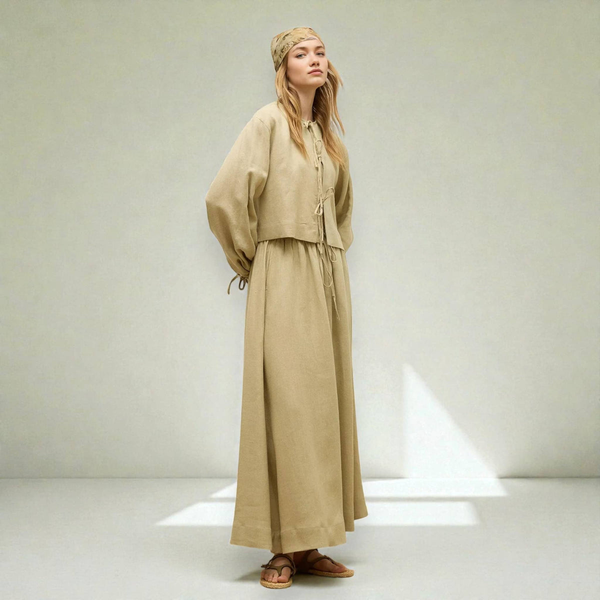 Tie Front Linen Top, Long Sleeve Linen Blouse