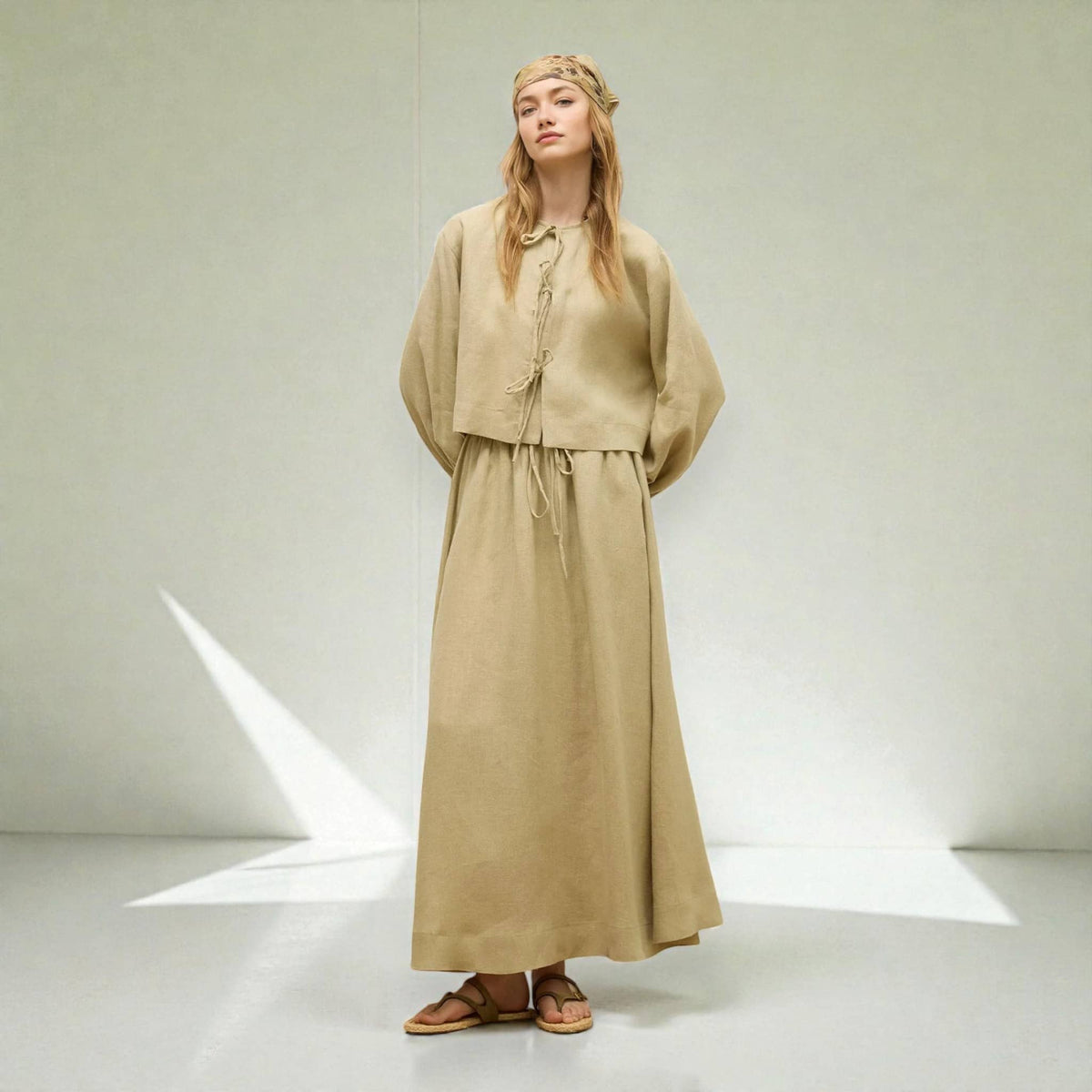 Tie Front Linen Top, Long Sleeve Linen Blouse