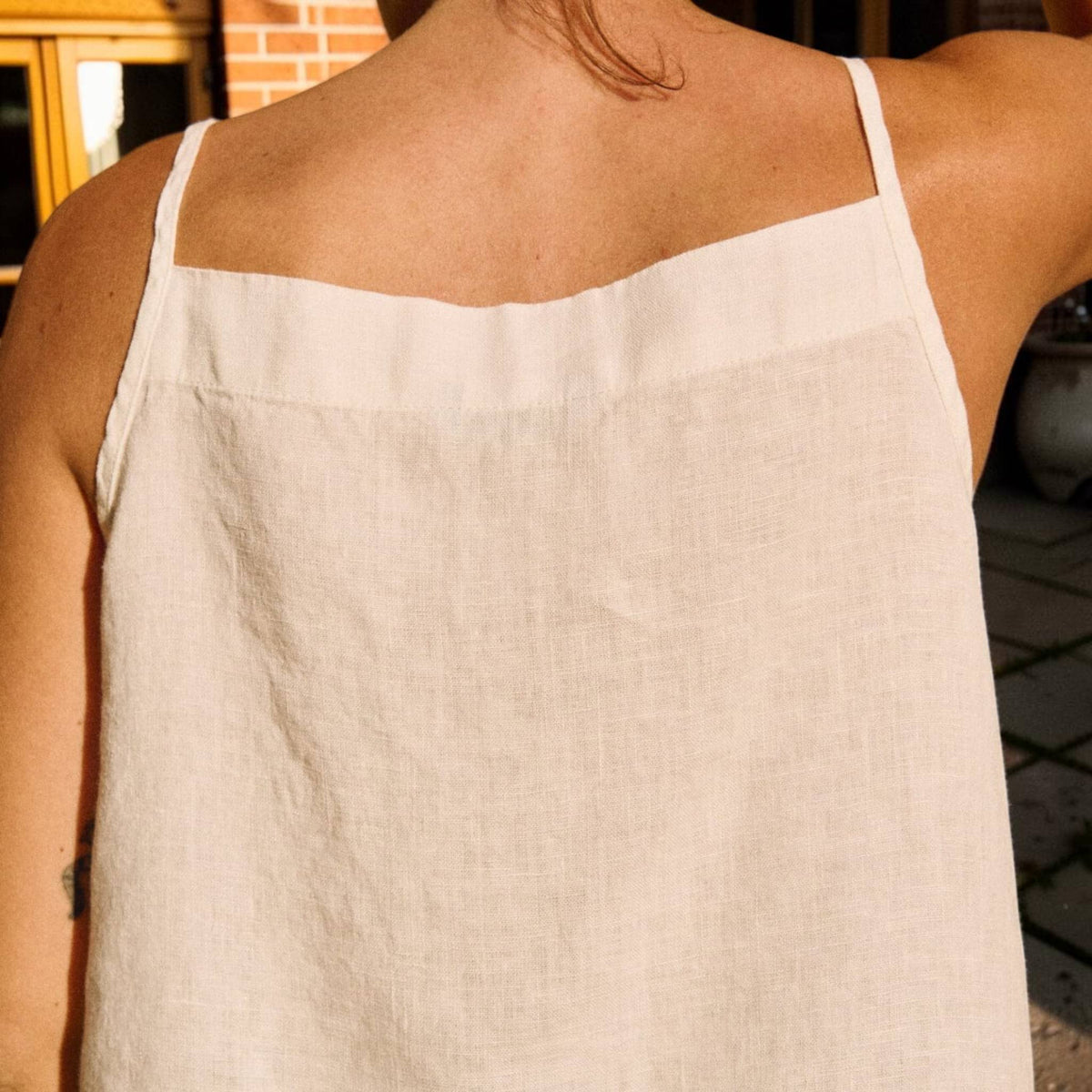 Tie-Neck Linen Camisole, Spaghetti-Strap Gathered-Neck