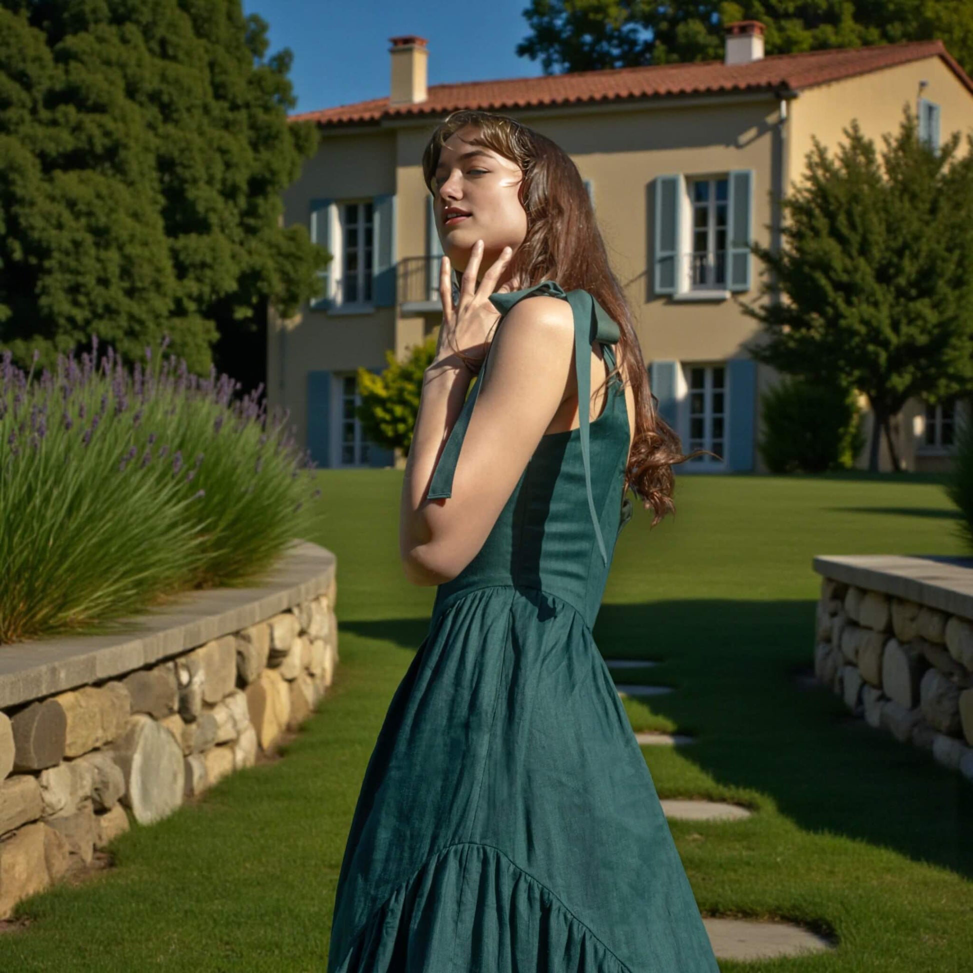 Tie Shoulder Corset Midi Dress, Sleeveless Linen Midi Dress