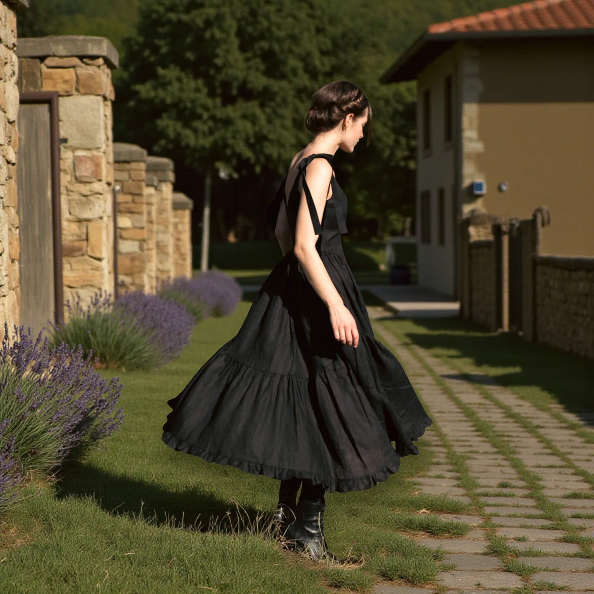 Sleeveless Midi Dress, Scoop Neck Linen Midi Dress