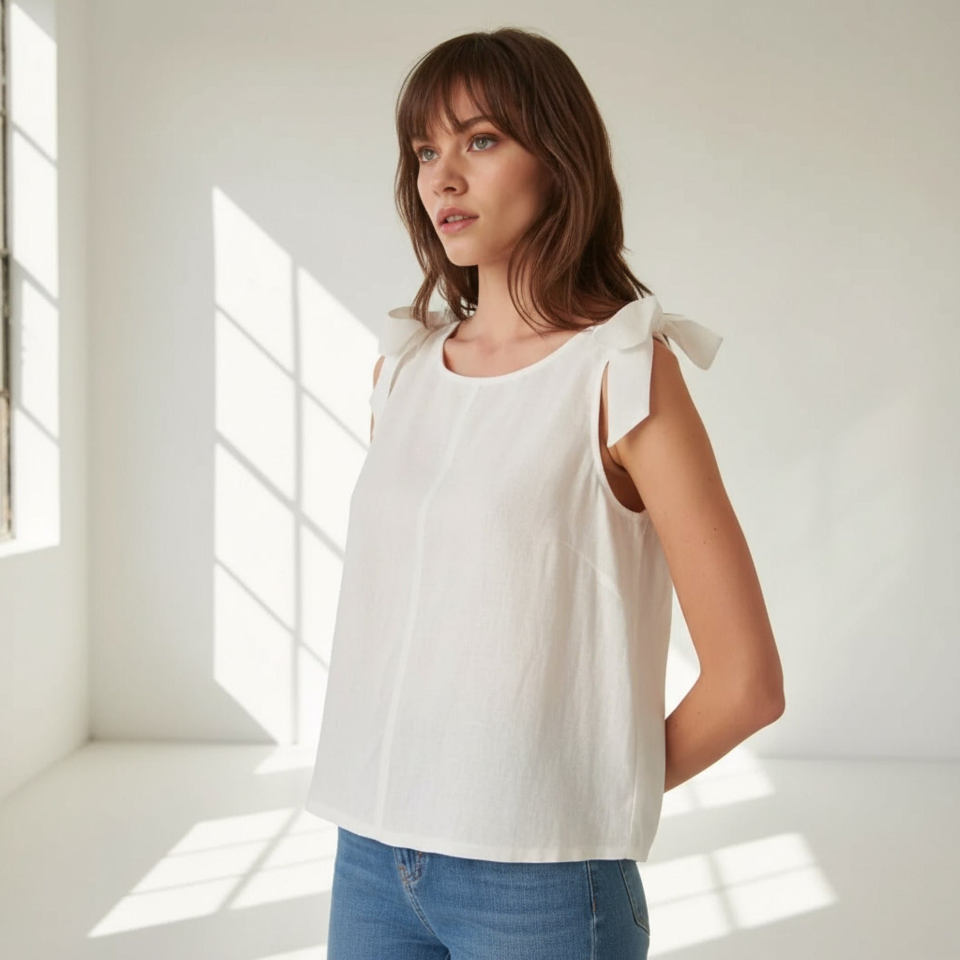 Tie Shoulder Linen Top, Sleeveless Linen Top