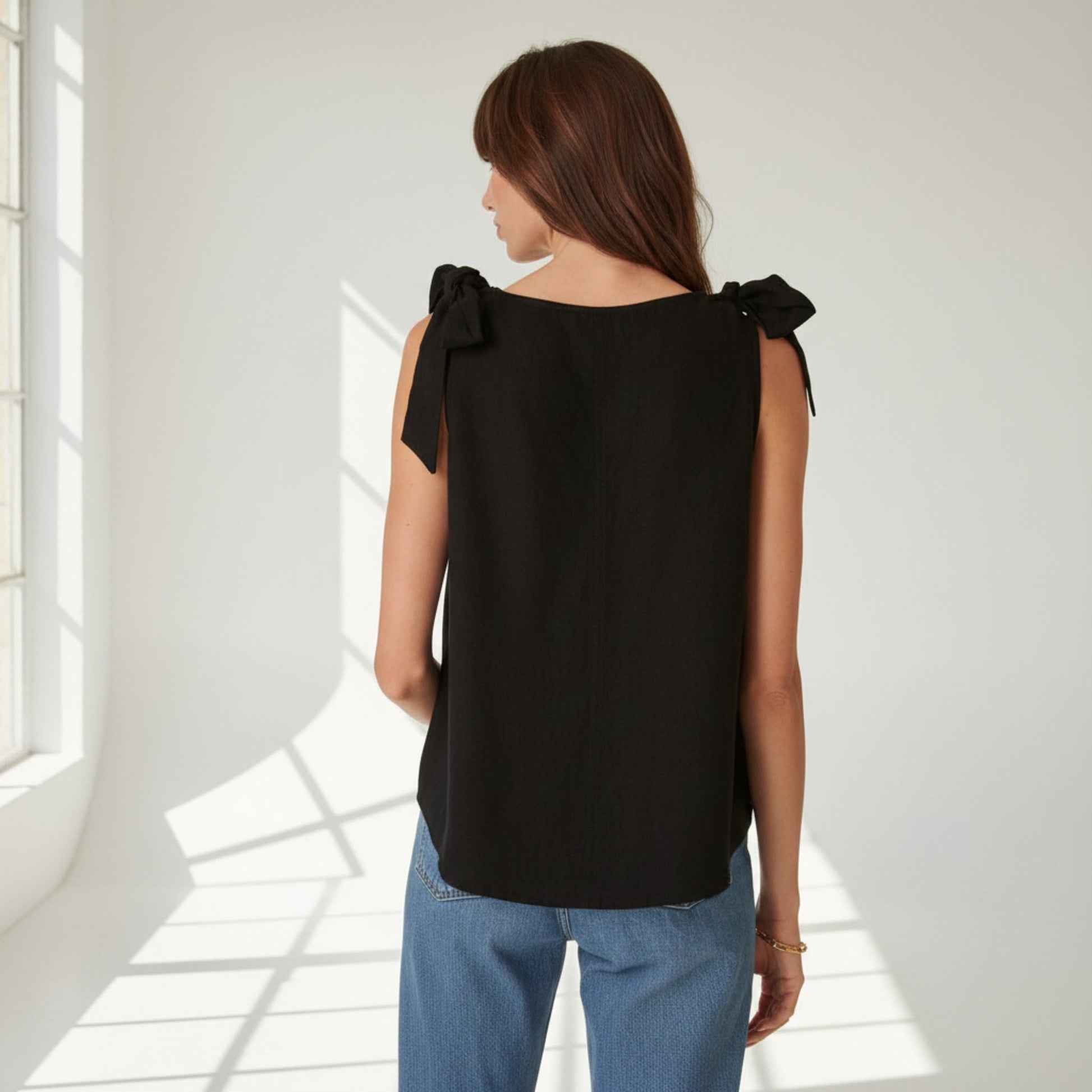 Tie Shoulder Linen Top, Sleeveless Linen Top