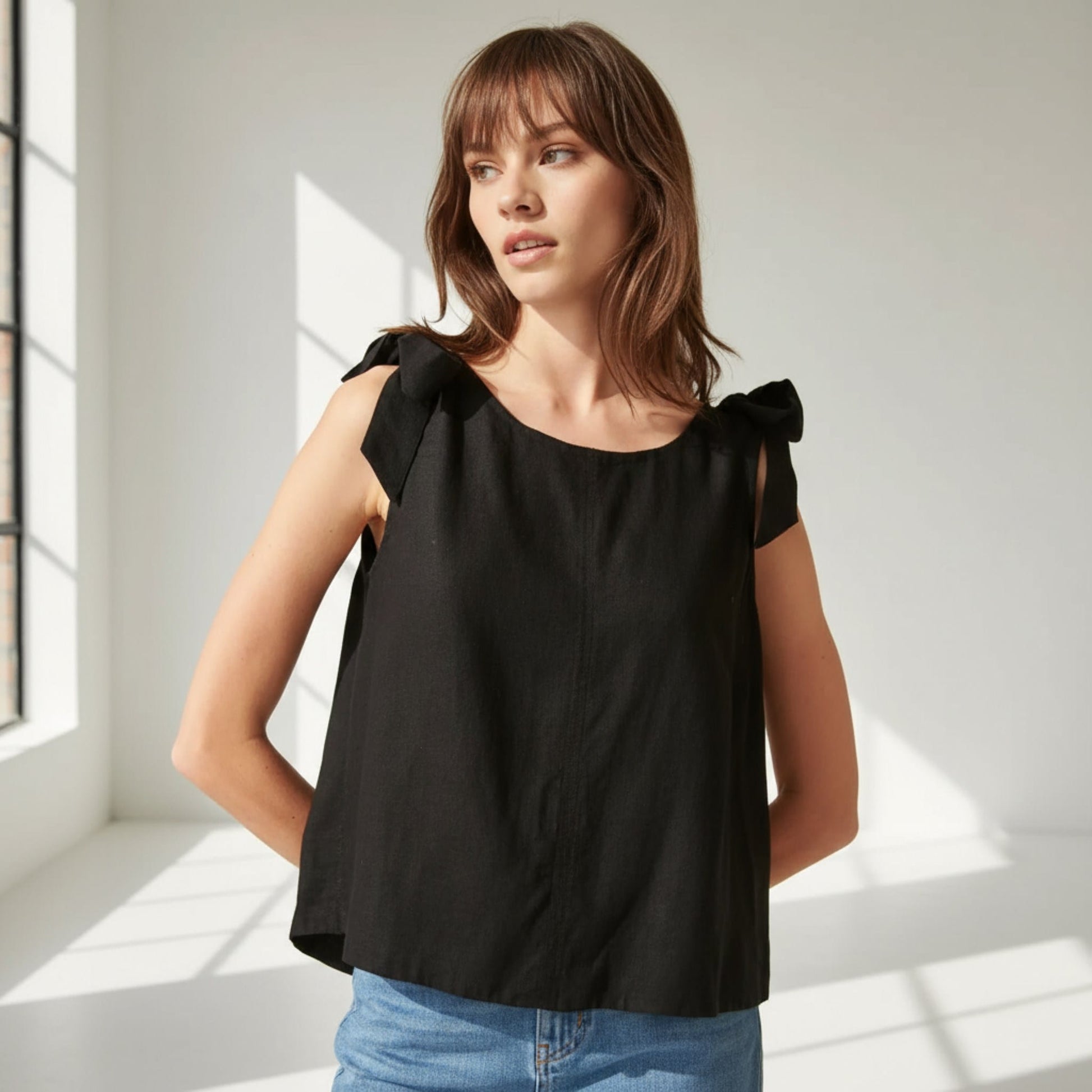 Tie Shoulder Linen Top, Sleeveless Linen Top