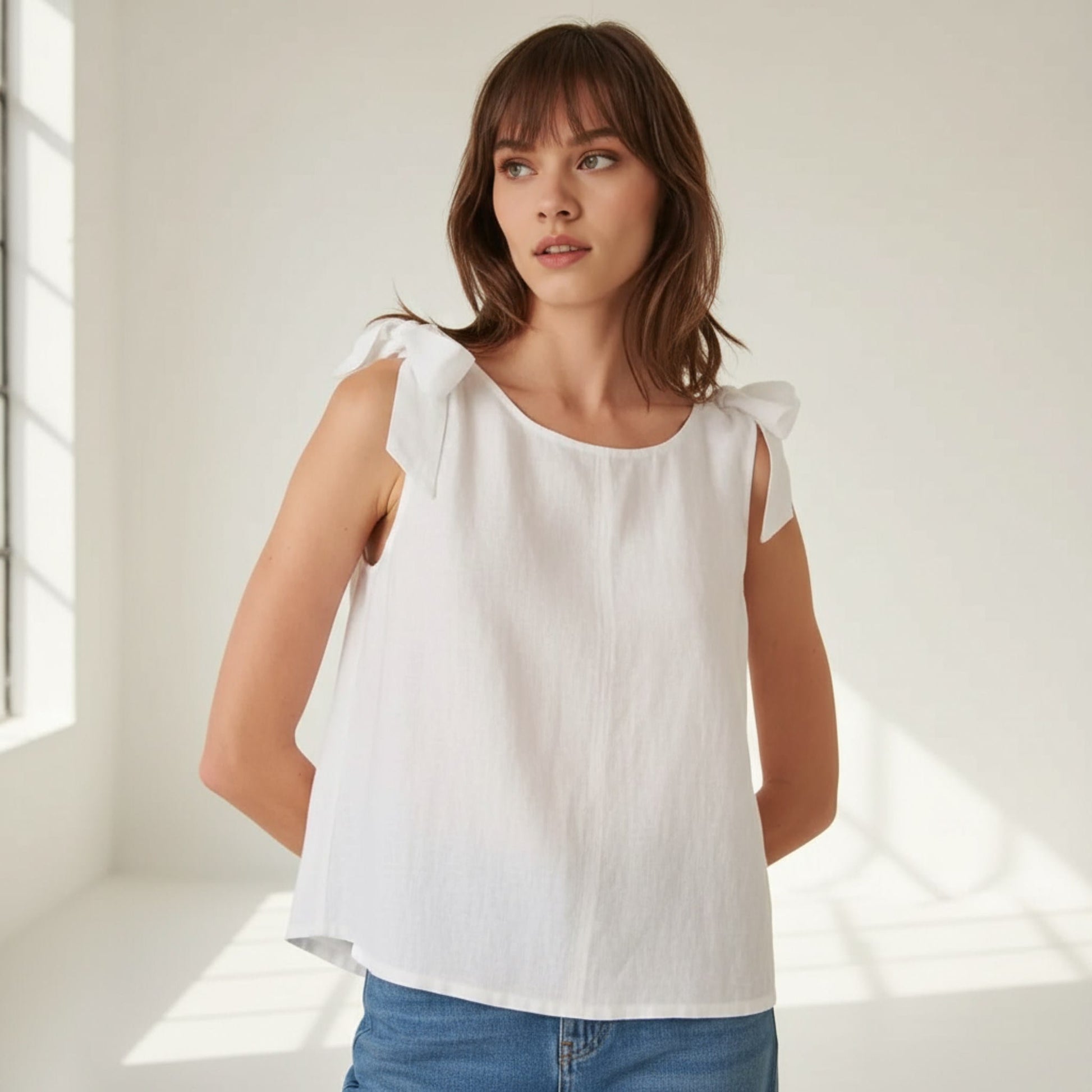 Tie Shoulder Linen Top, Sleeveless Linen Top