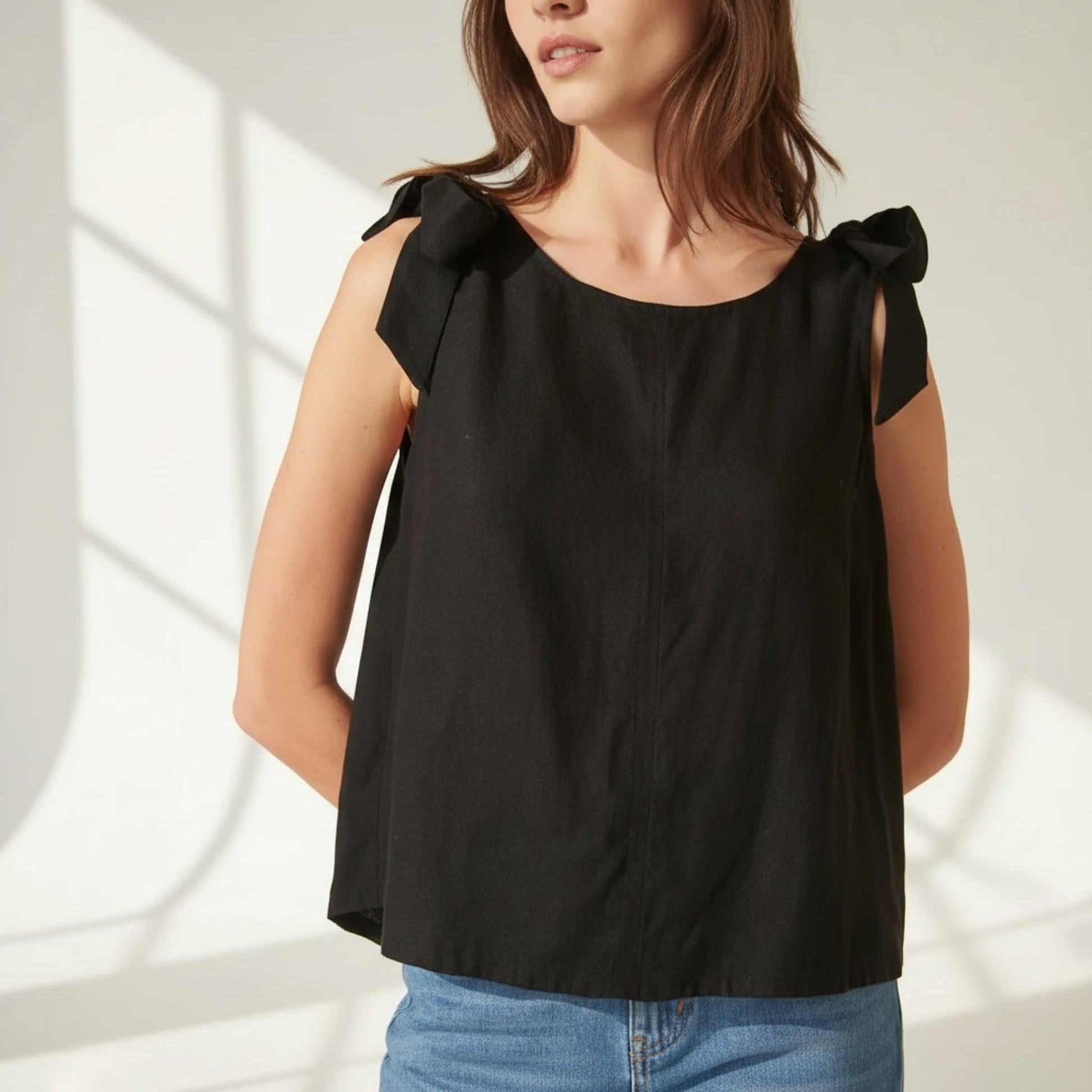 Tie Shoulder Linen Top, Sleeveless Linen Top