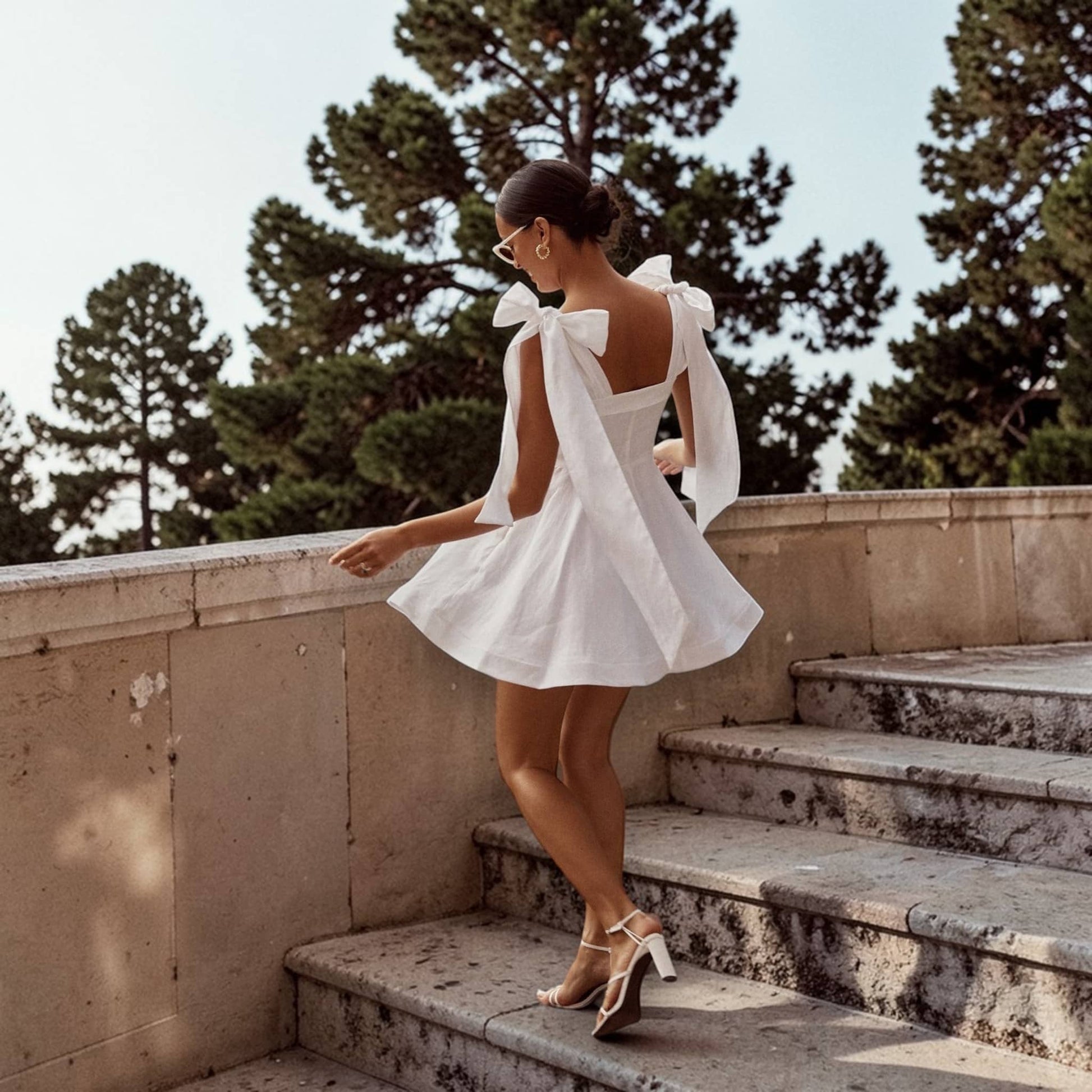 Tie Strap Linen Mini Dress, Flare Mini Dress