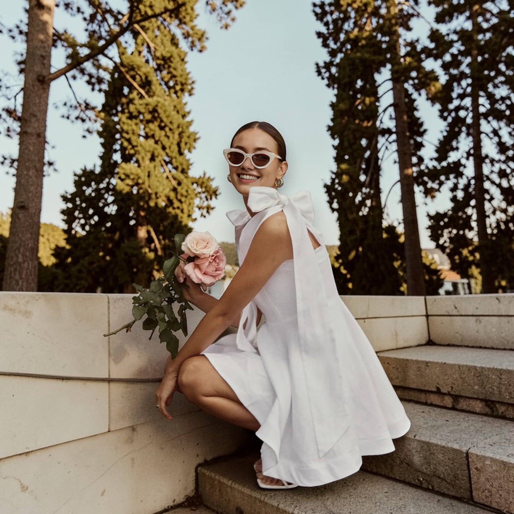 Tie Strap Linen Mini Dress, Flare Mini Dress