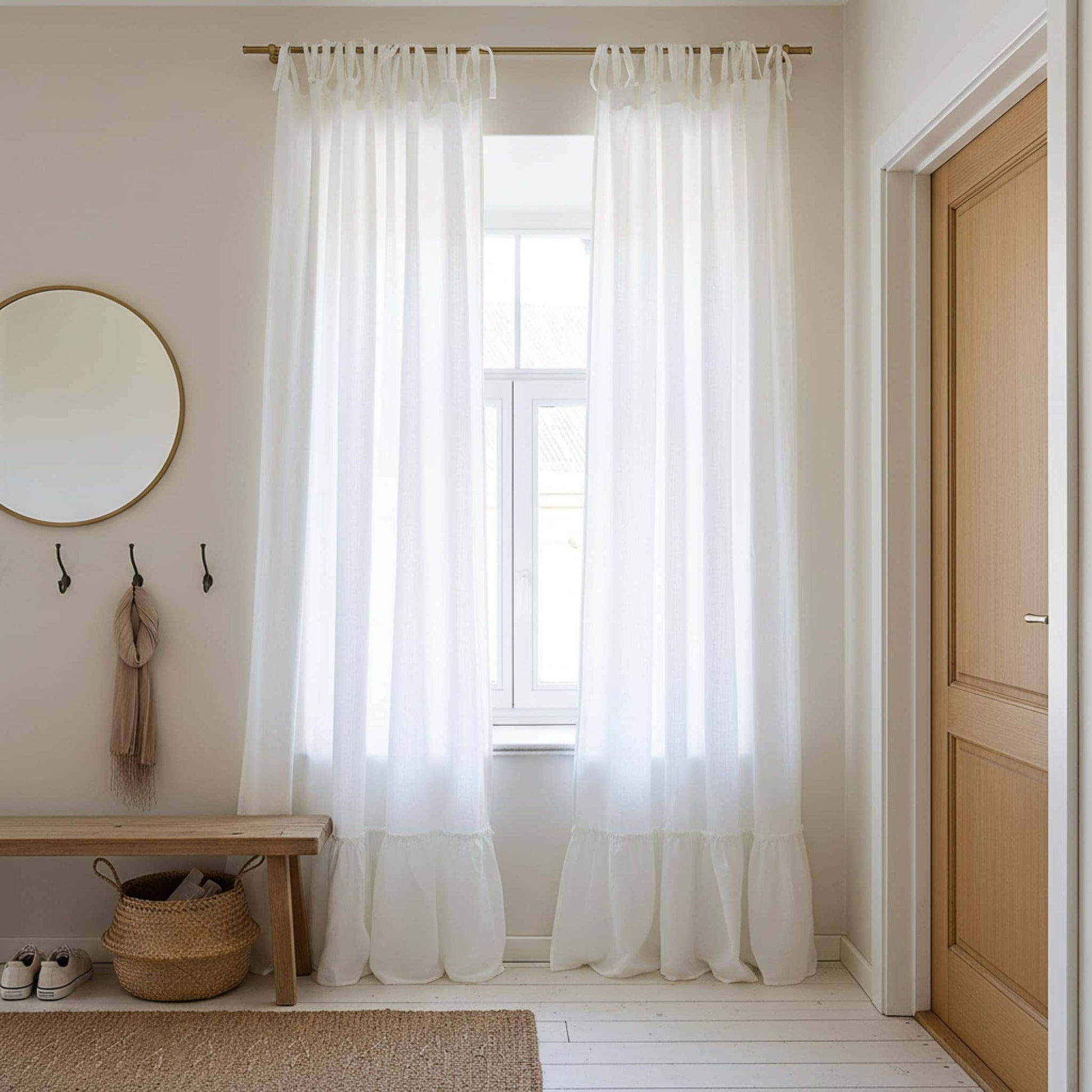 Tie Top Linen Curtain, Ruffle Linen Curtain