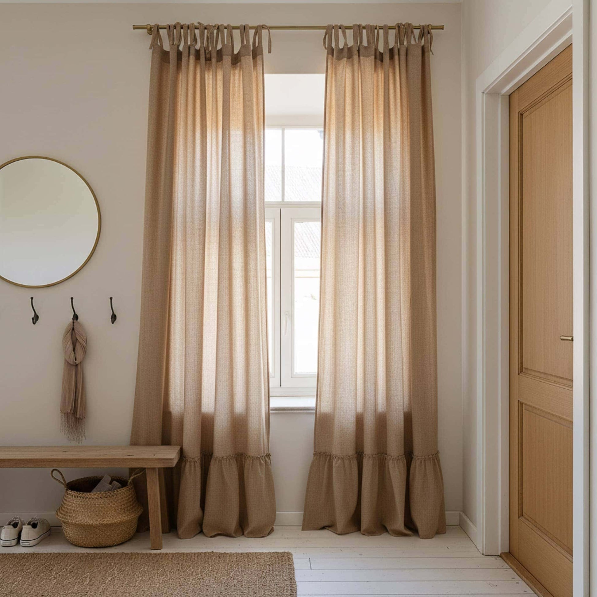 Tie Top Linen Curtain, Ruffle Linen Curtain