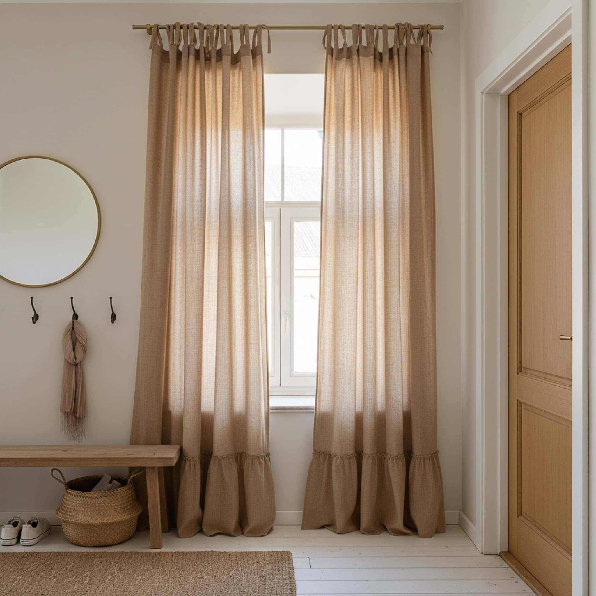 Tie Top Linen Curtain, Ruffle Linen Curtain