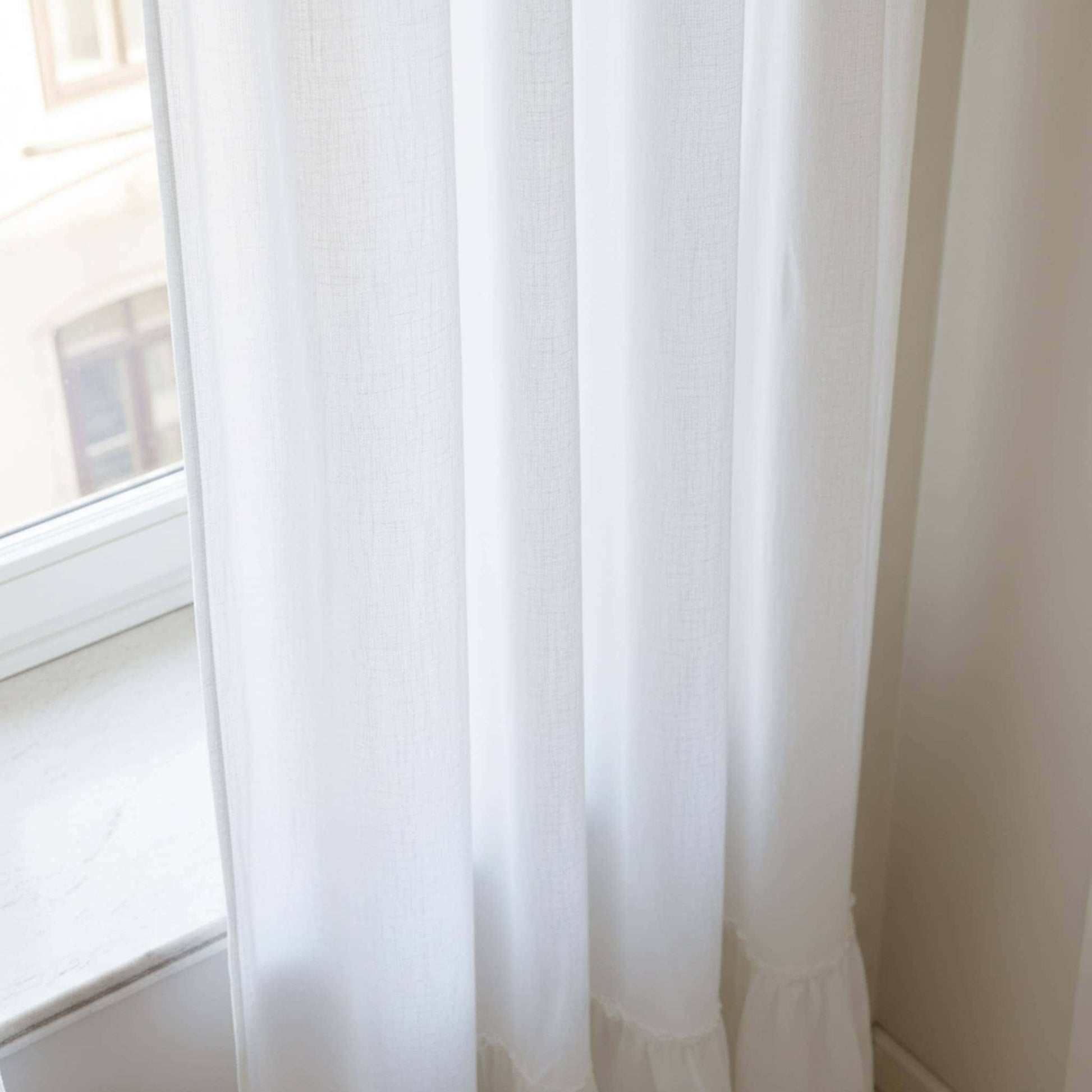 Tie Top Linen Curtain, Ruffle Linen Curtain