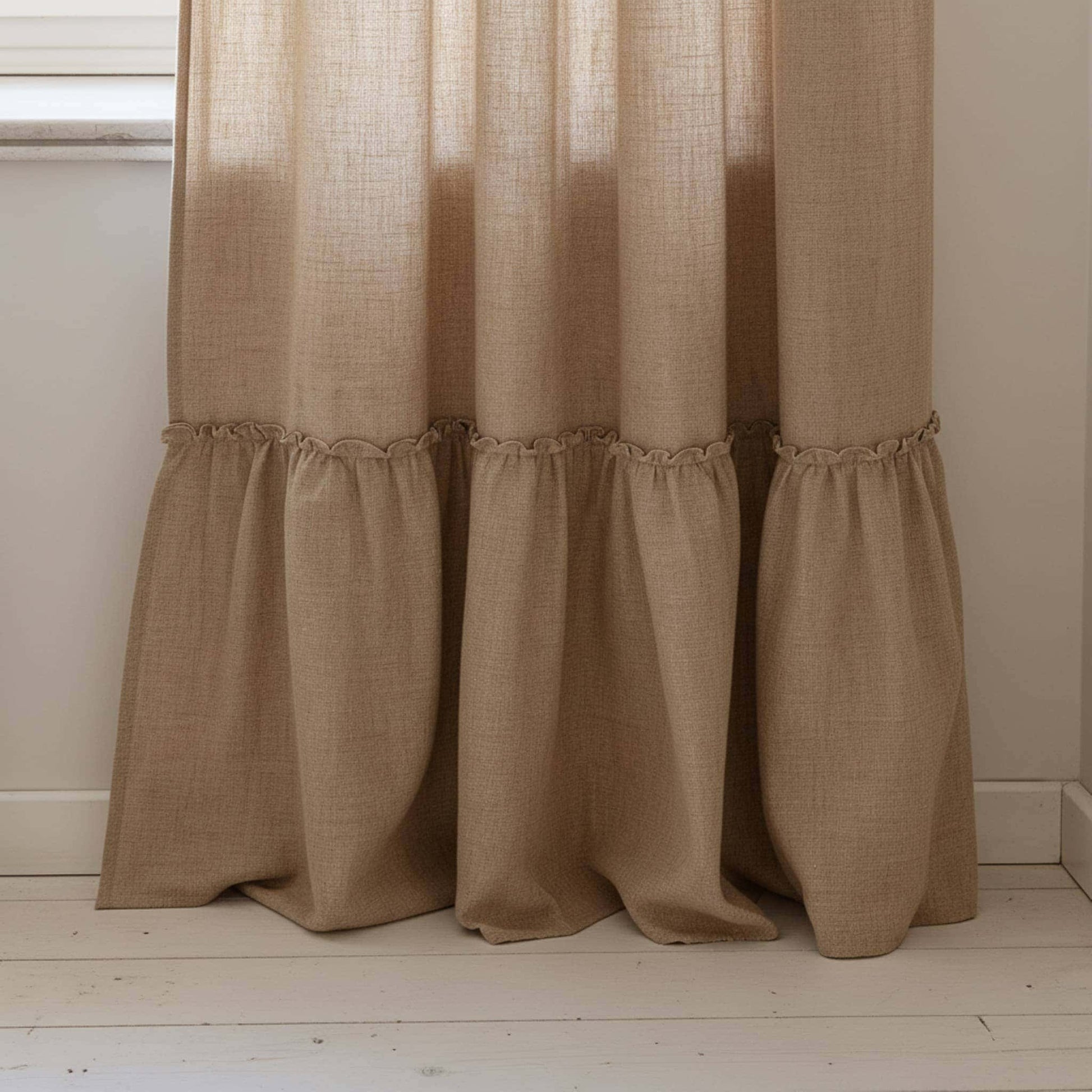 Tie Top Linen Curtain, Ruffle Linen Curtain